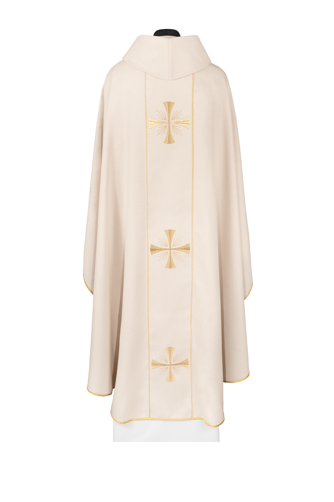 Ornat Liturgiczny Ecru z Haftem Krzyży - Aksamitny Elegancja - SZATYLITURGICZNE.PL