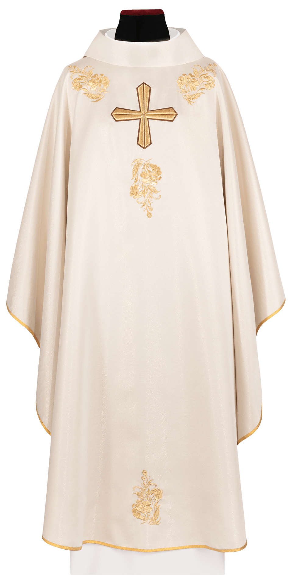 Ornat Liturgiczny Ecru z Haftowanym Krzyżem i Kołnierzem - SZATYLITURGICZNE.PL