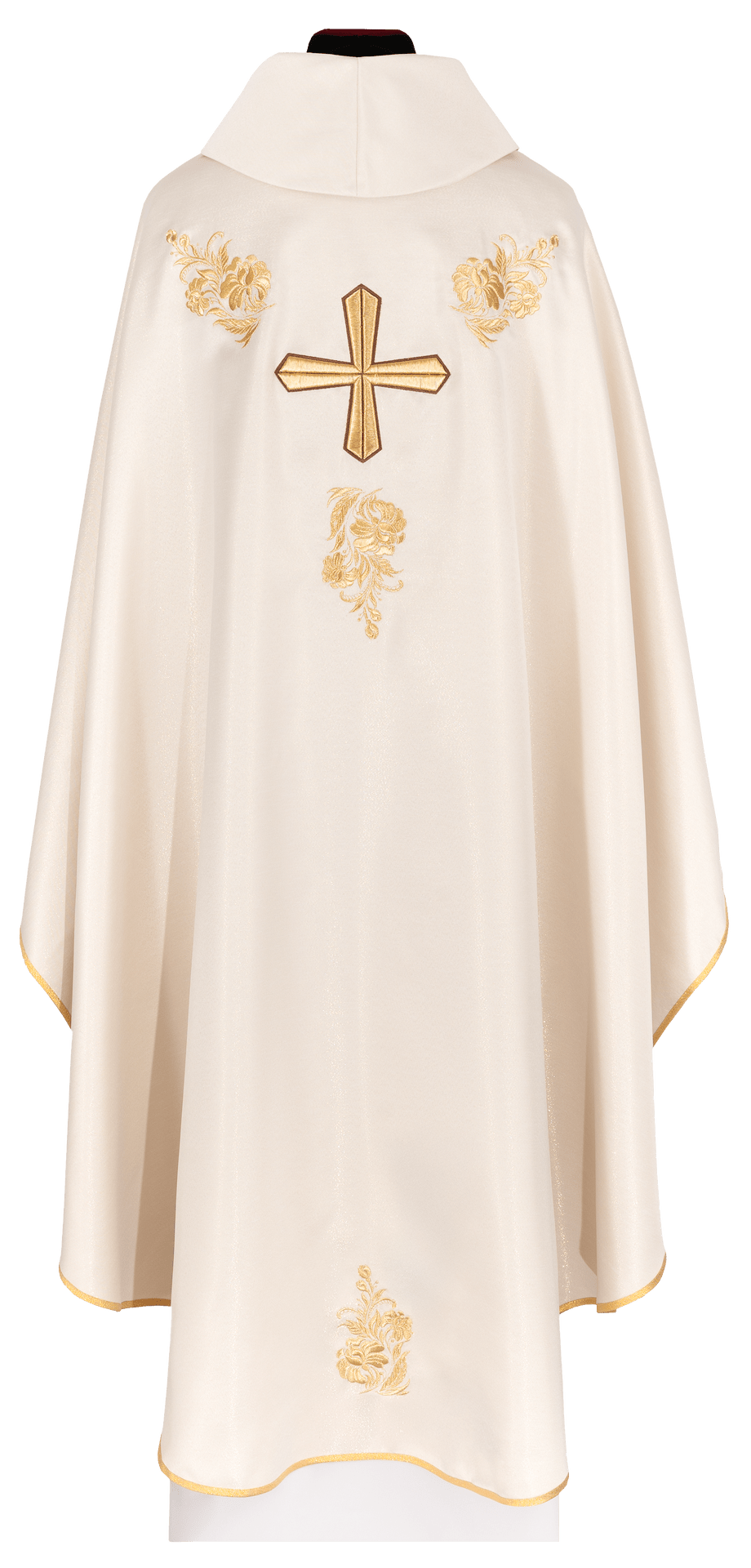 Ornat Liturgiczny Ecru z Haftowanym Krzyżem i Kołnierzem - SZATYLITURGICZNE.PL