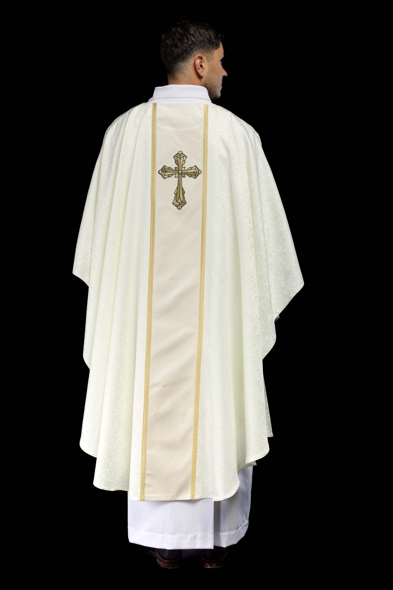 Ornat Liturgiczny Ecru Żakardowy z Haftem Krzyża Eucharystycznego - SZATYLITURGICZNE.PL