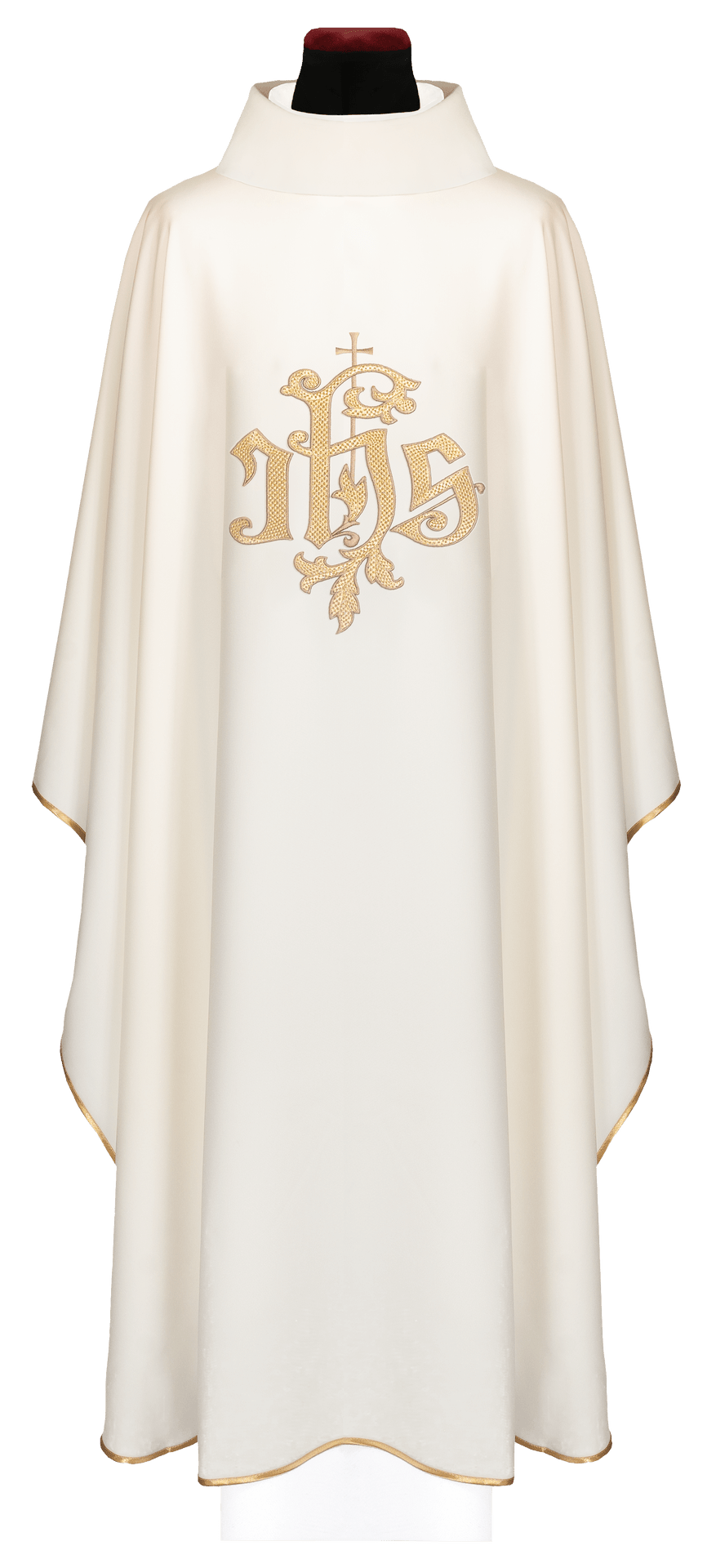 Ornat Liturgiczny Ecru Złoty Haft IHS - Elegancka Szata Mszy Świętej - SZATYLITURGICZNE.PL
