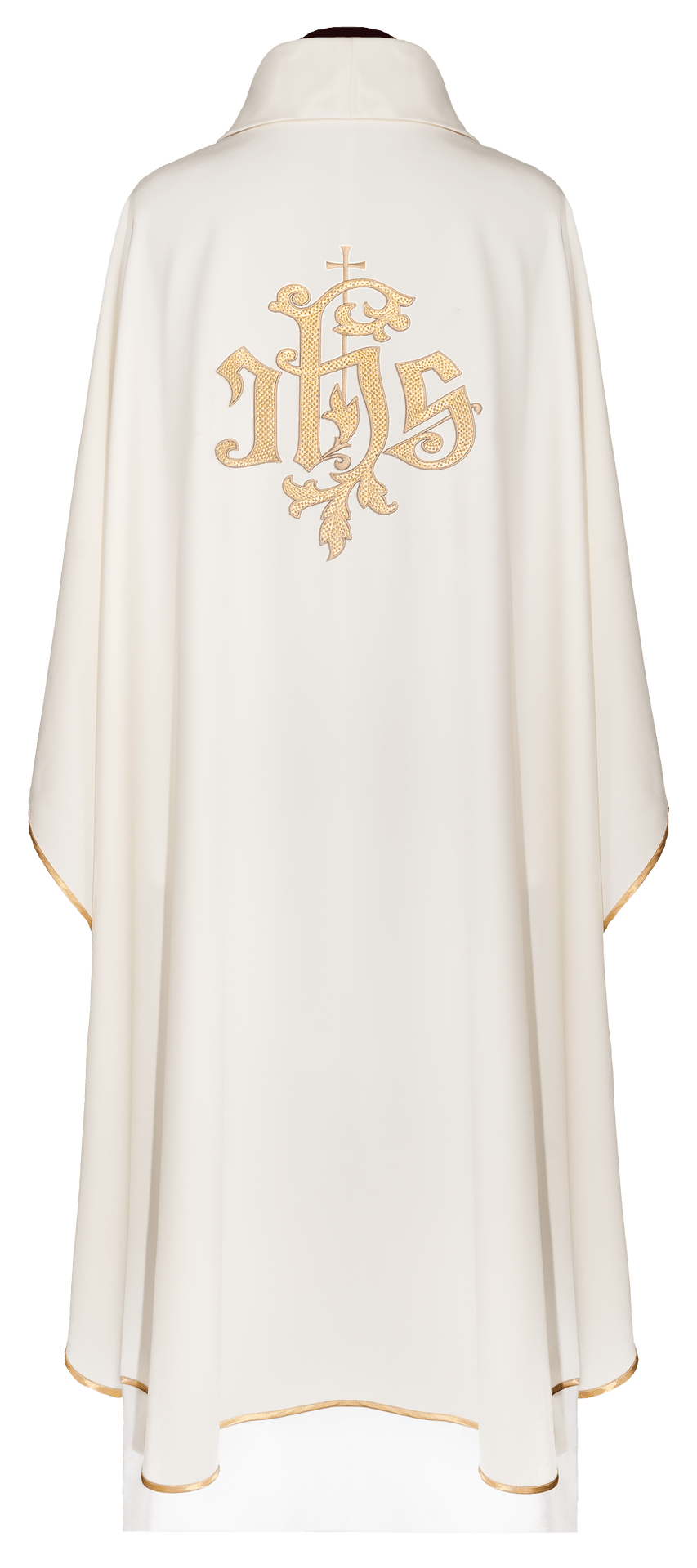 Ornat Liturgiczny Ecru Złoty Haft IHS - Elegancka Szata Mszy Świętej - SZATYLITURGICZNE.PL