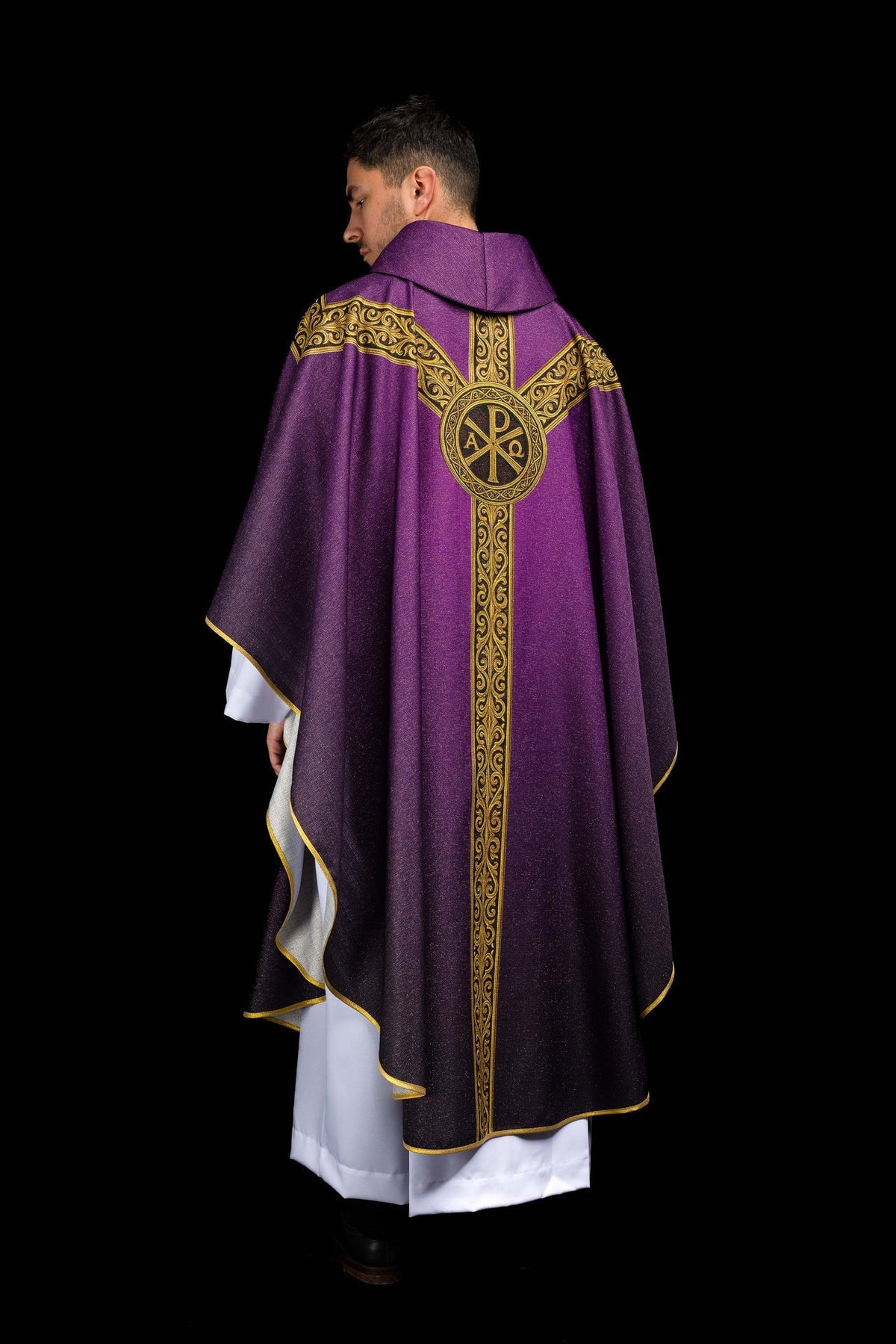 Ornat Liturgiczny Fioletowy Drukowany Pax ze Złotem - Adwent i Post - SZATYLITURGICZNE.PL