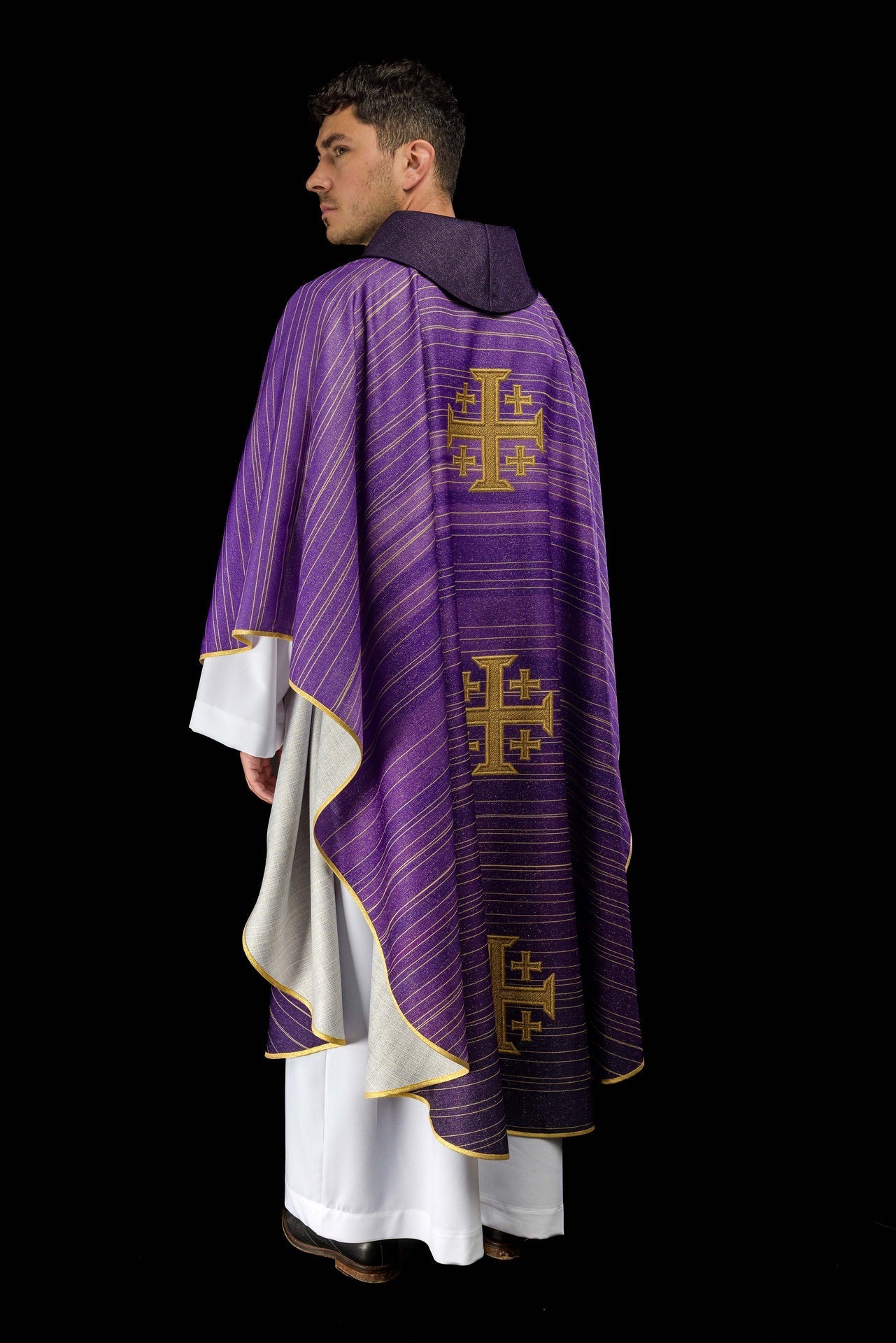 Ornat Liturgiczny Fioletowy Krzyż Jerozolimski Drukowany - SZATYLITURGICZNE.PL