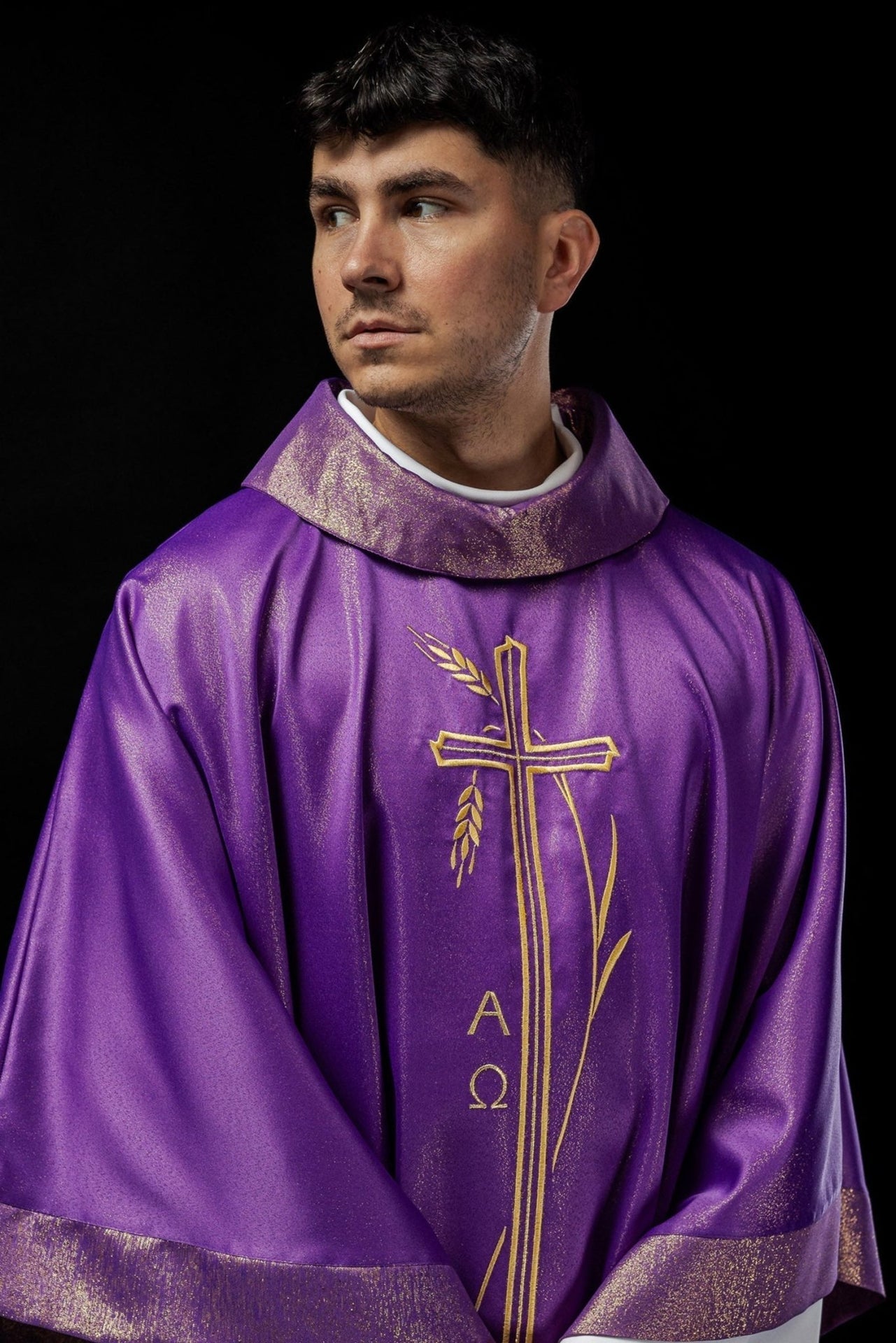 Ornat Liturgiczny Fioletowy z Krzyżem i Kłosem - Polska Produkcja - SZATYLITURGICZNE.PL