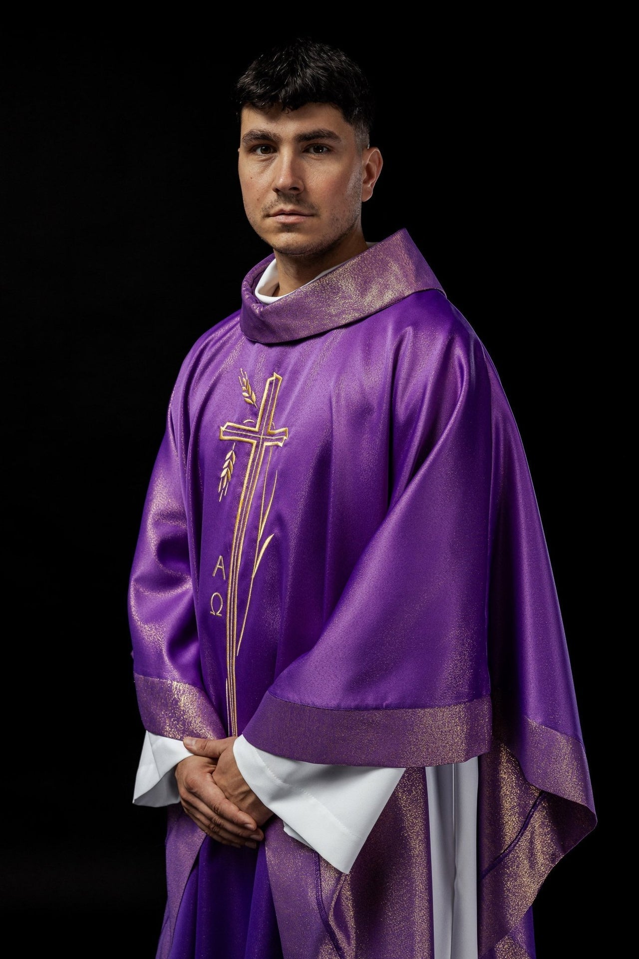 Ornat Liturgiczny Fioletowy z Krzyżem i Kłosem - Polska Produkcja - SZATYLITURGICZNE.PL