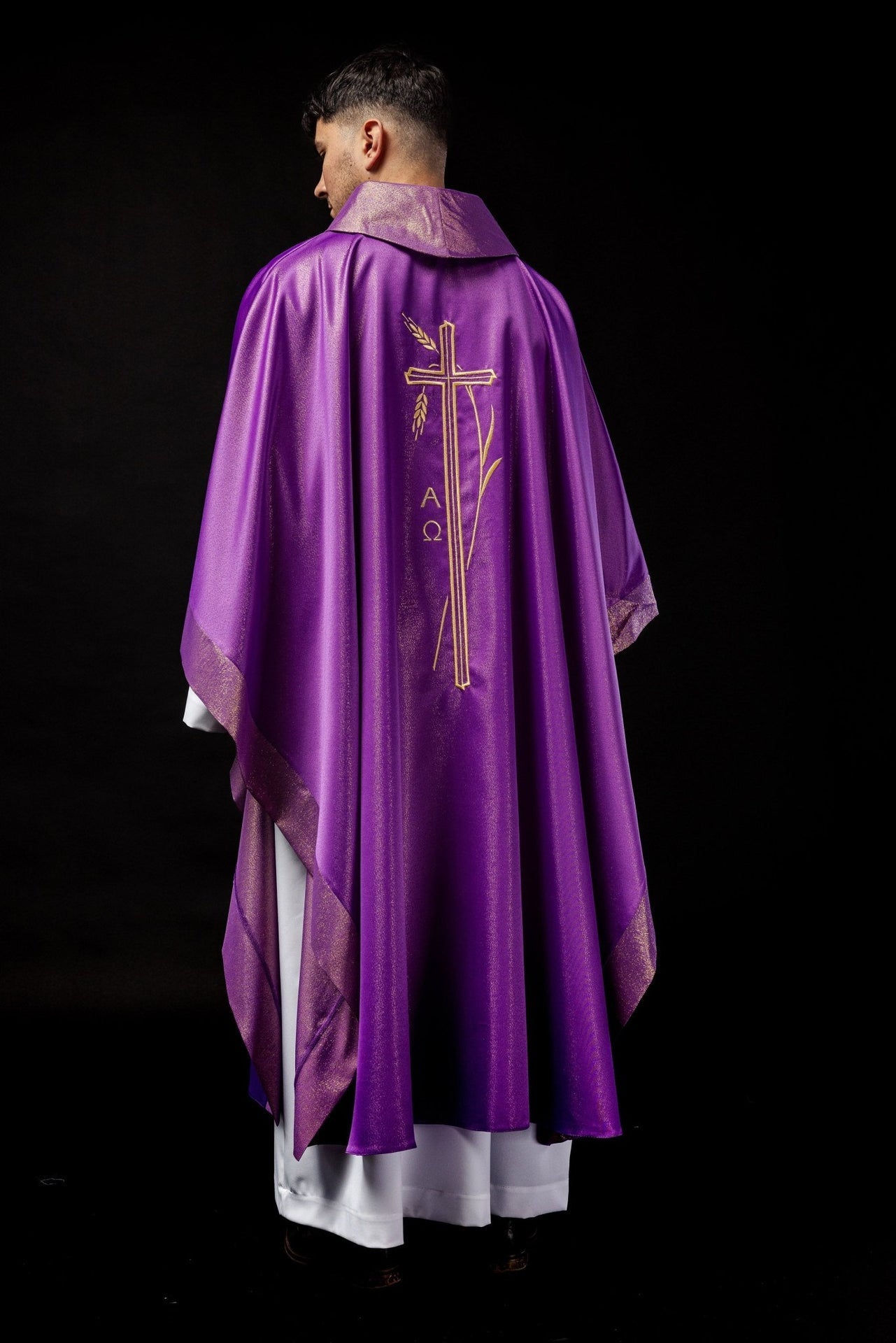 Ornat Liturgiczny Fioletowy z Krzyżem i Kłosem - Polska Produkcja - SZATYLITURGICZNE.PL