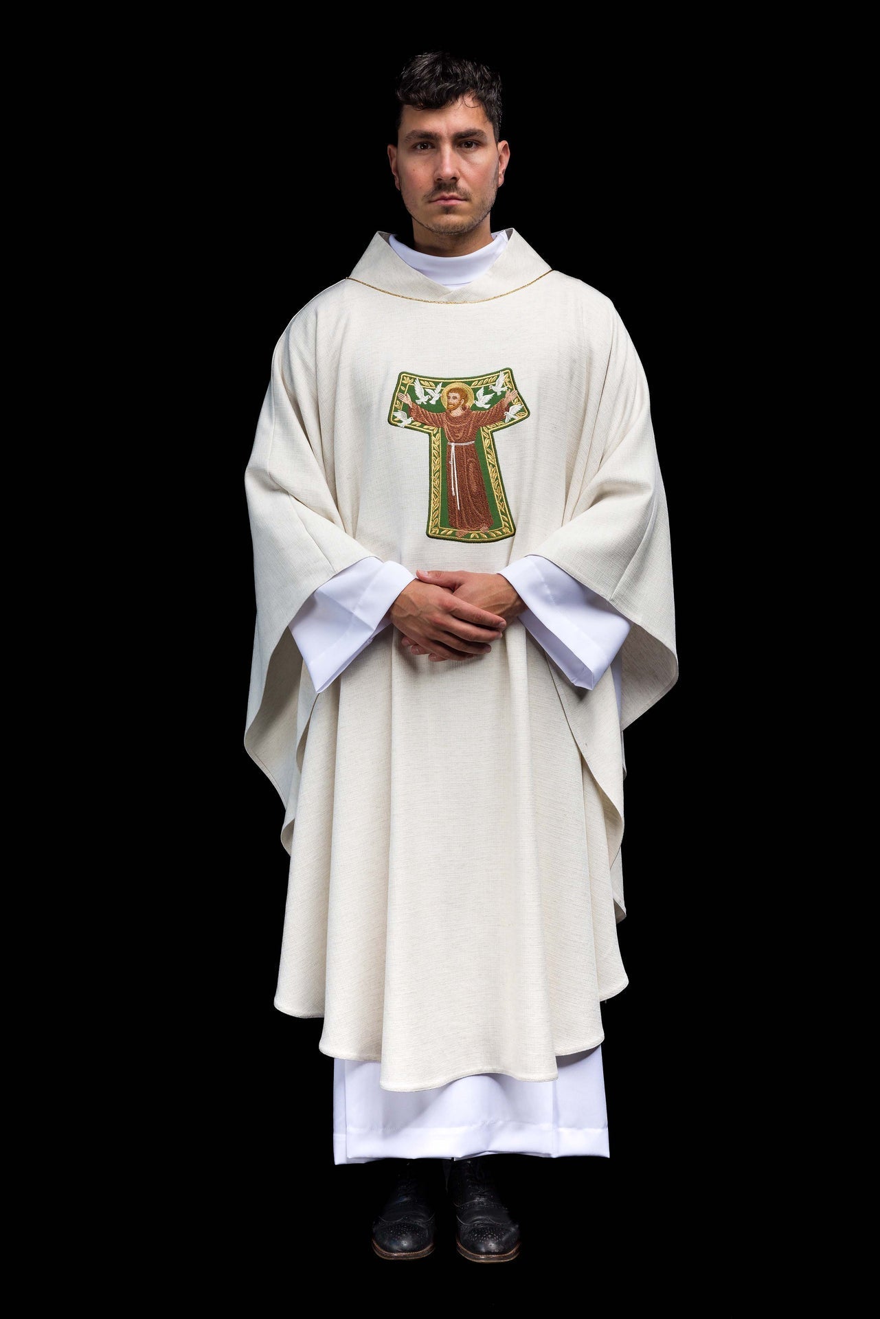 Ornat Liturgiczny Kremowy z Haftem Św. Franciszka - Franciszkański - SZATYLITURGICZNE.PL