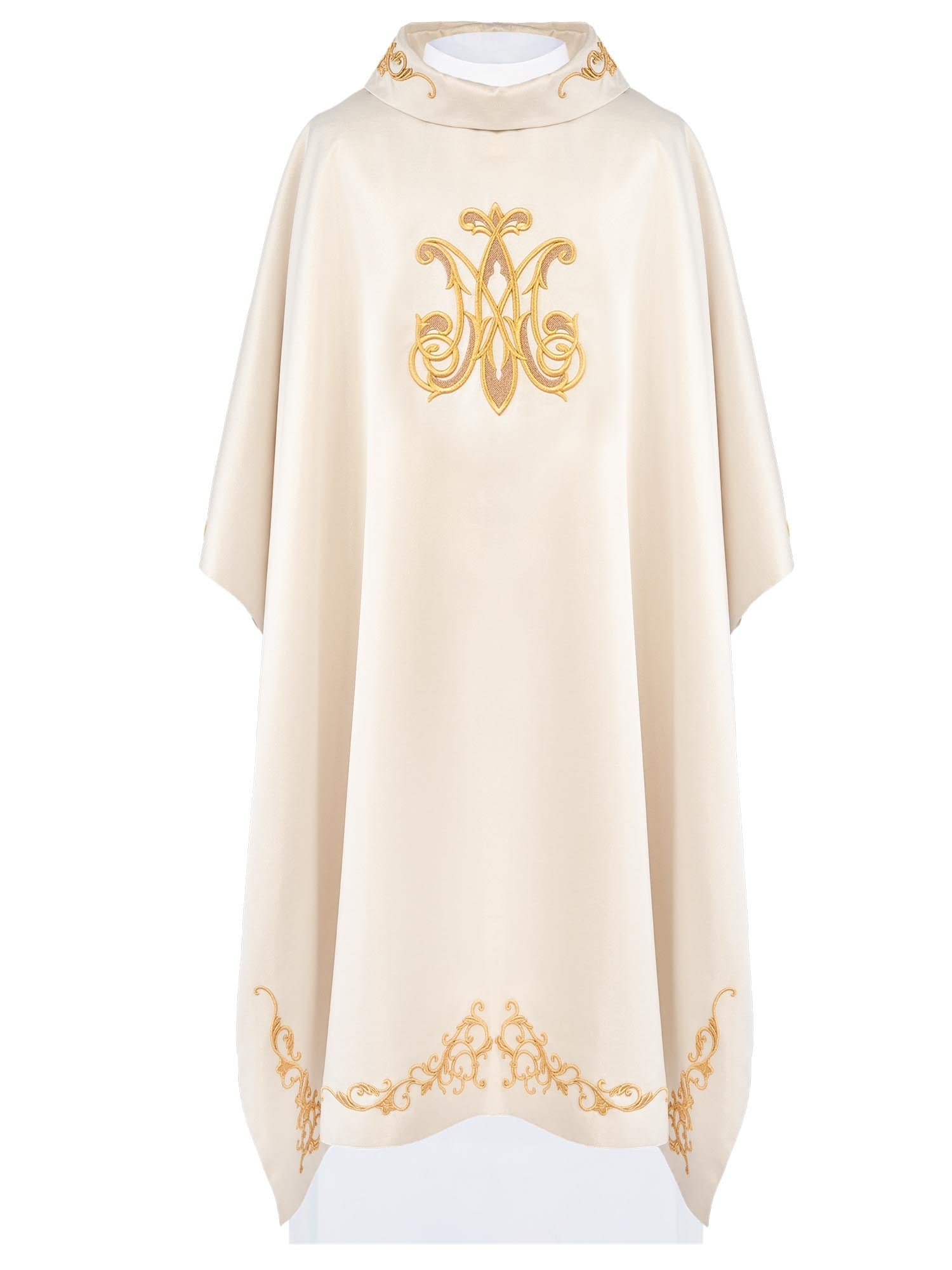 Ornat Liturgiczny Maryjny z Haftowanym Herbem - Elanowełna 135cm - SZATYLITURGICZNE.PL