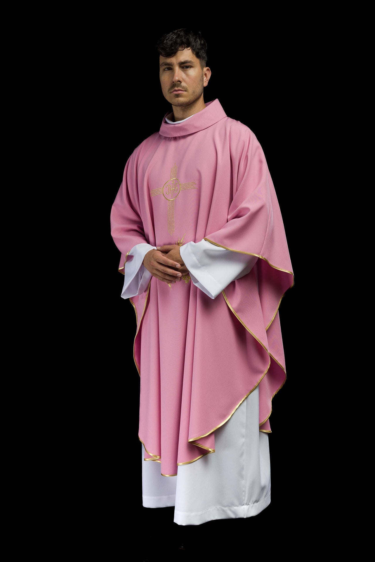 Ornat Liturgiczny Różowy IHS Haft Złotą Nicią z Stułą - SZATYLITURGICZNE.PL