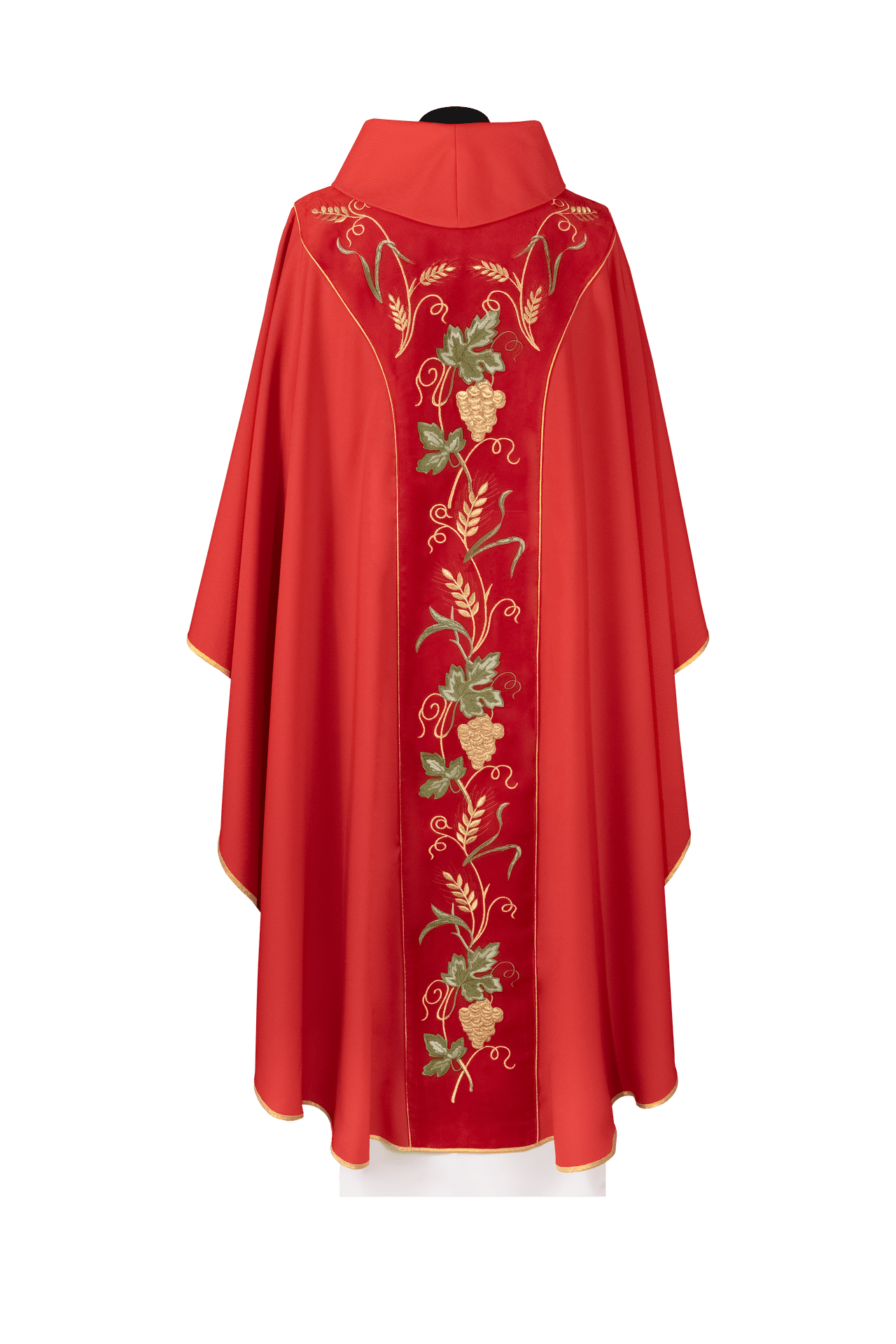 Ornat Liturgiczny z Aksamitnym Pasem i Haftem IHS - Czerwony - SZATYLITURGICZNE.PL