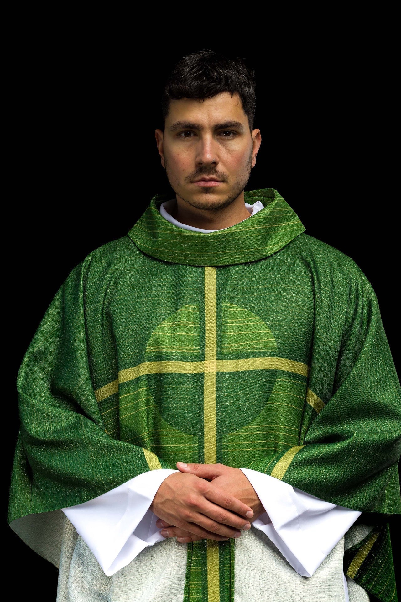 Ornat Liturgiczny Zielony Drukowany Krzyż - Okres Zwykły - SZATYLITURGICZNE.PL