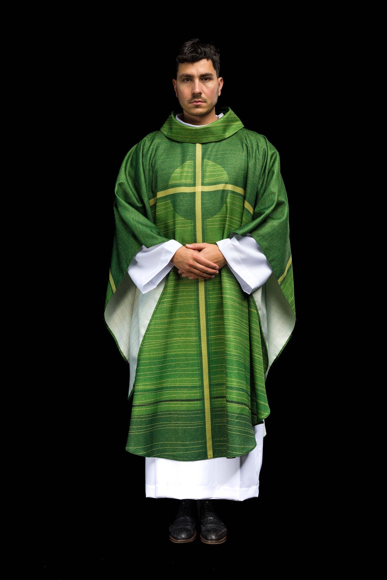 Ornat Liturgiczny Zielony Drukowany Krzyż - Okres Zwykły - SZATYLITURGICZNE.PL