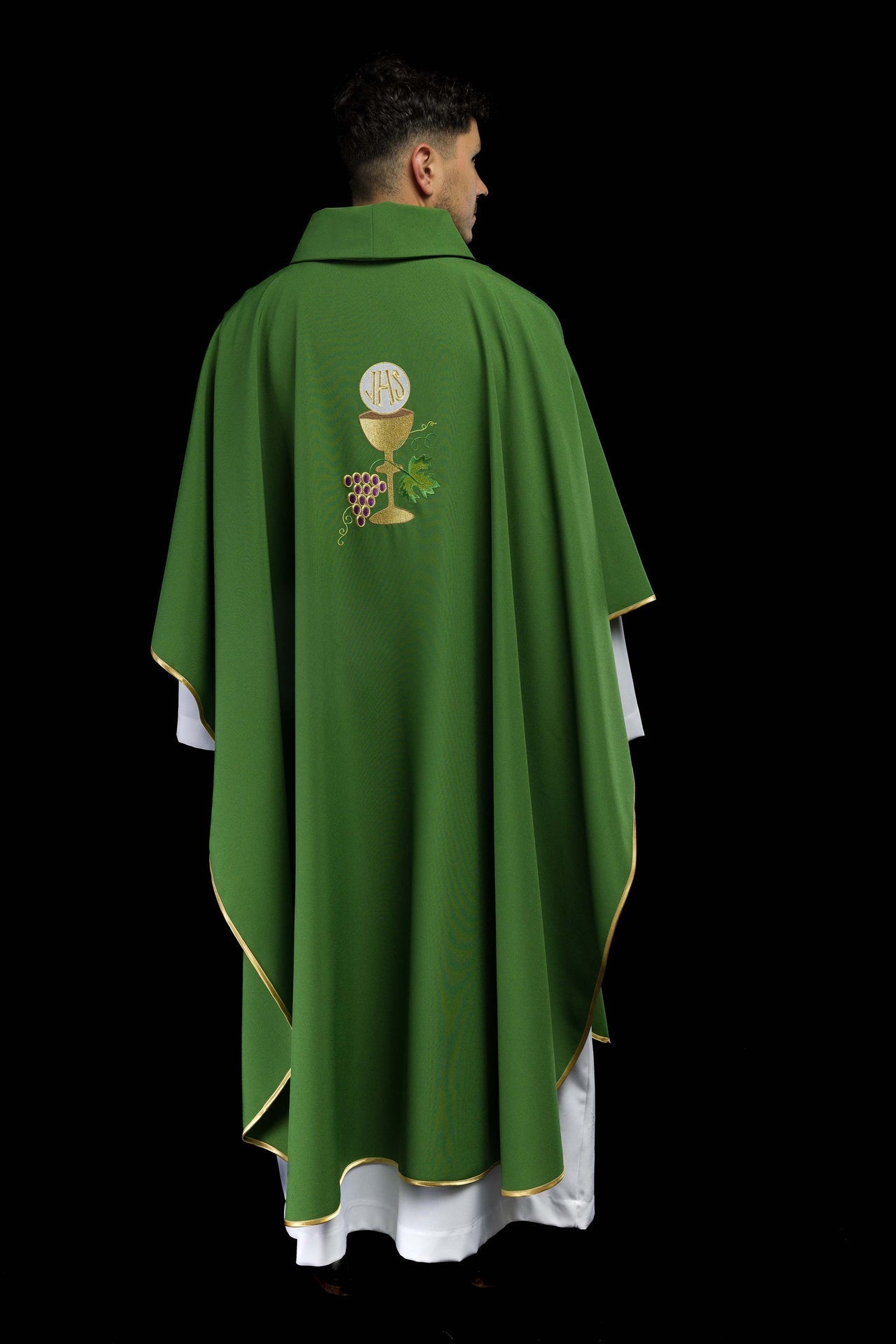 Ornat Liturgiczny Zielony Kielich z Haftem Winogron - Komplet ze Stułą - SZATYLITURGICZNE.PL