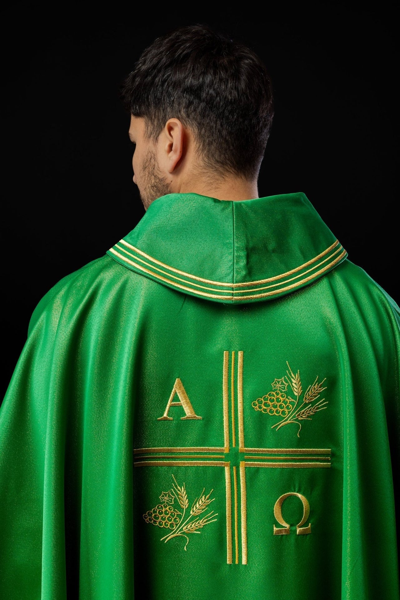 Ornat Liturgiczny Zielony Krzyż Alfa Omega Kłosy - Polski Producent - SZATYLITURGICZNE.PL