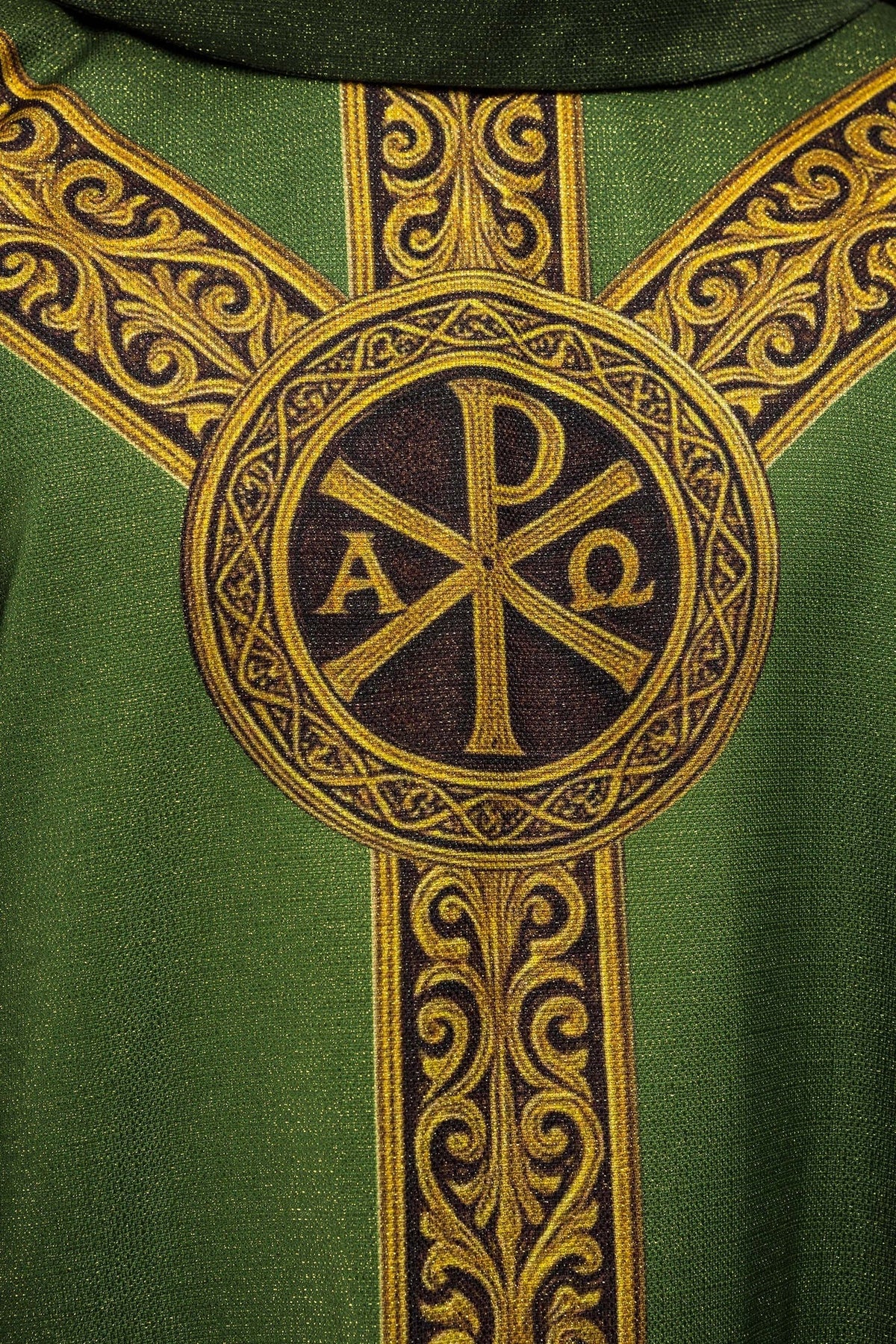 Ornat Liturgiczny Zielony Pax ze Złotym Nadrukiem - Elegancki - SZATYLITURGICZNE.PL