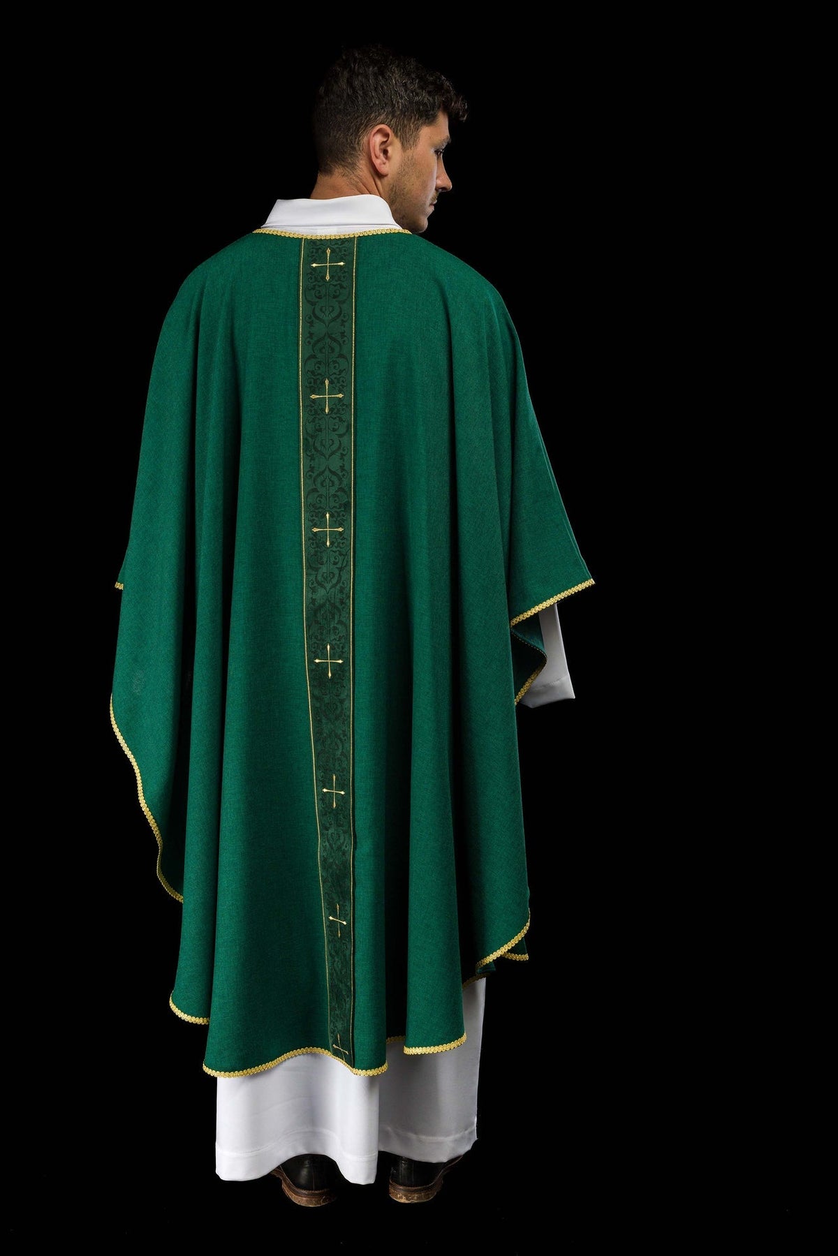 Ornat Liturgiczny Zielony z Haftowanym Pasem w Krzyże - Elegancki - SZATYLITURGICZNE.PL