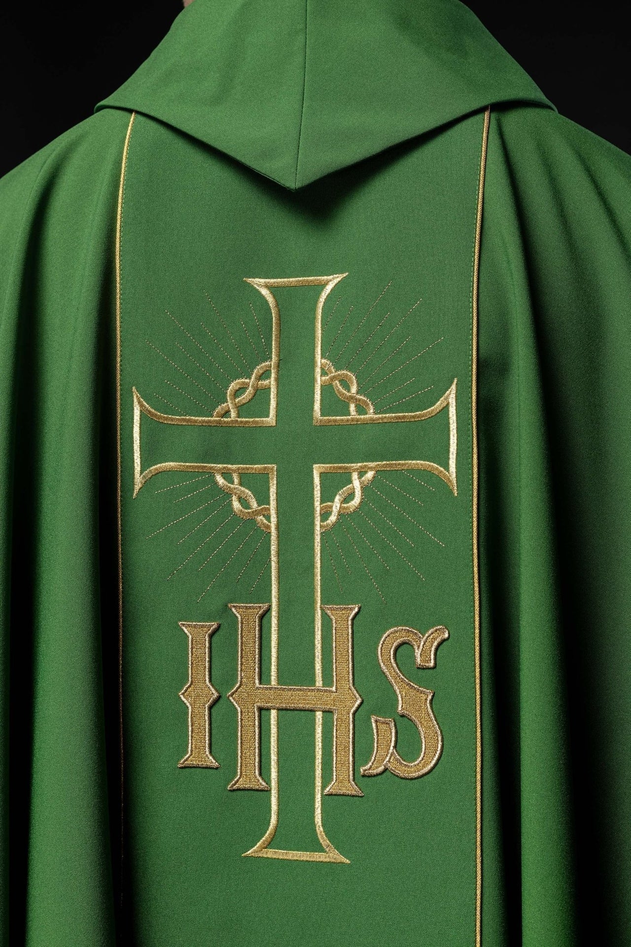 Ornat Liturgiczny Zielony Złoty Pas IHS Kłosy - Komplet ze Stułą - SZATYLITURGICZNE.PL