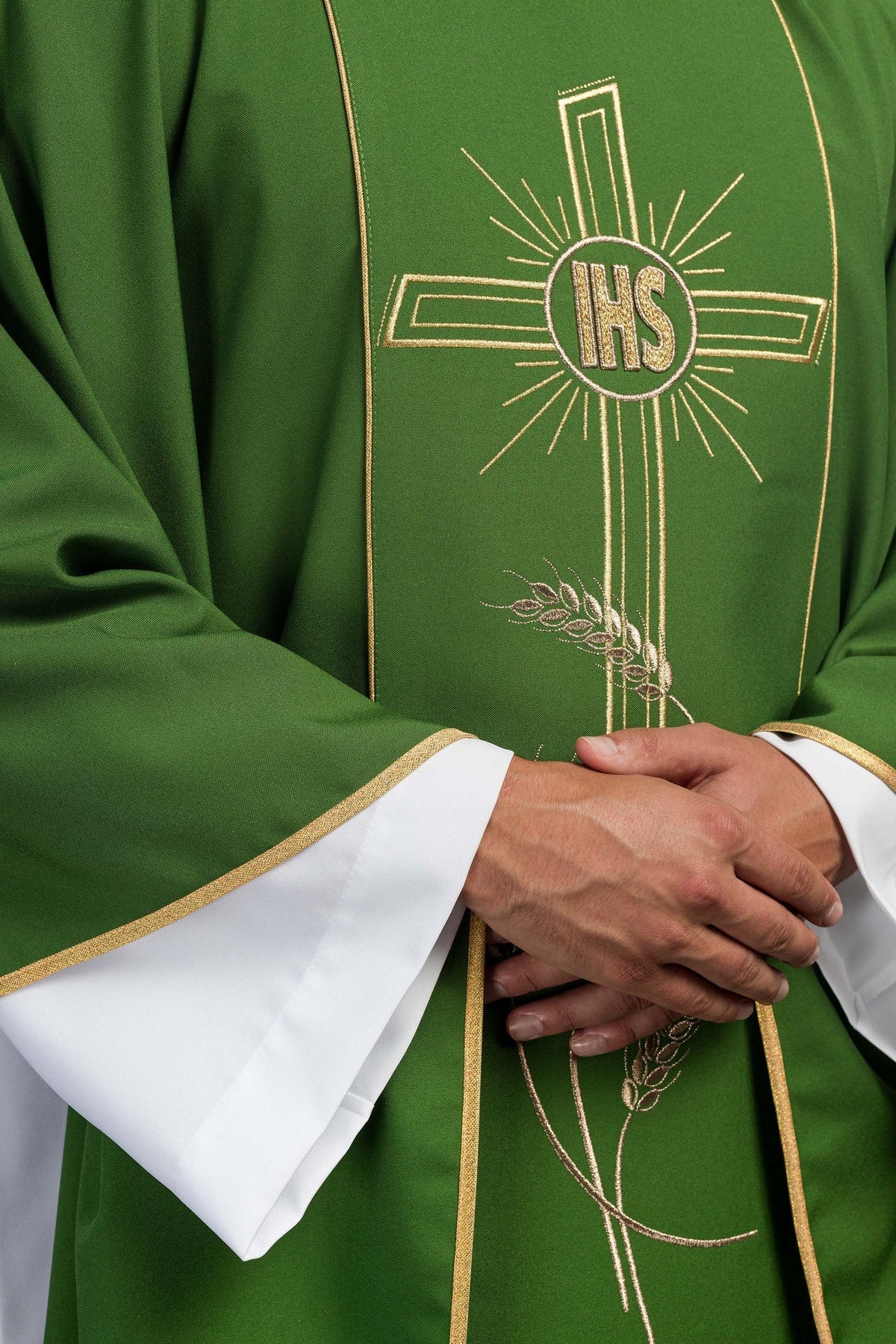 Ornat Liturgiczny Zielony Złoty Pas Krzyż IHS - Polski Producent - SZATYLITURGICZNE.PL