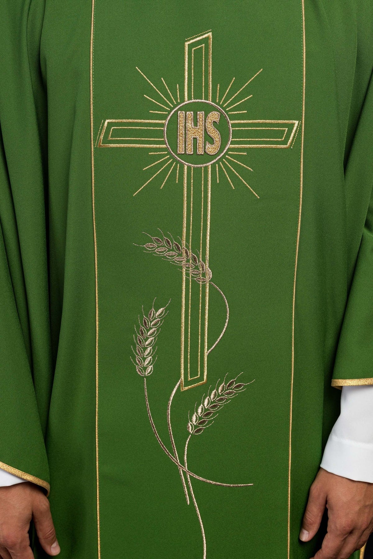 Ornat Liturgiczny Zielony Złoty Pas Krzyż IHS - Polski Producent - SZATYLITURGICZNE.PL