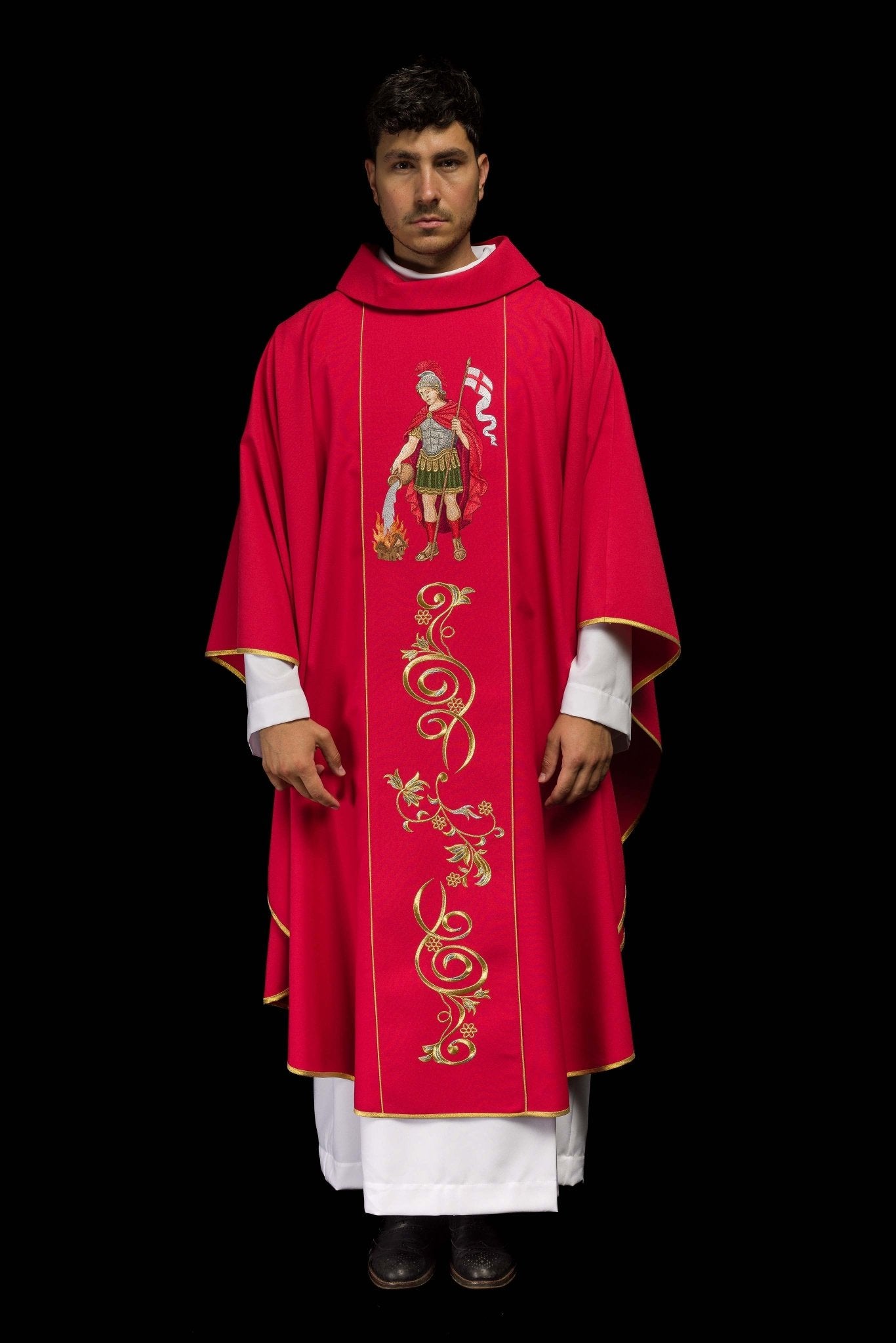 Ornat Liturgiczny Złoty ze Świętym Florianem - Polski Haft - SZATYLITURGICZNE.PL