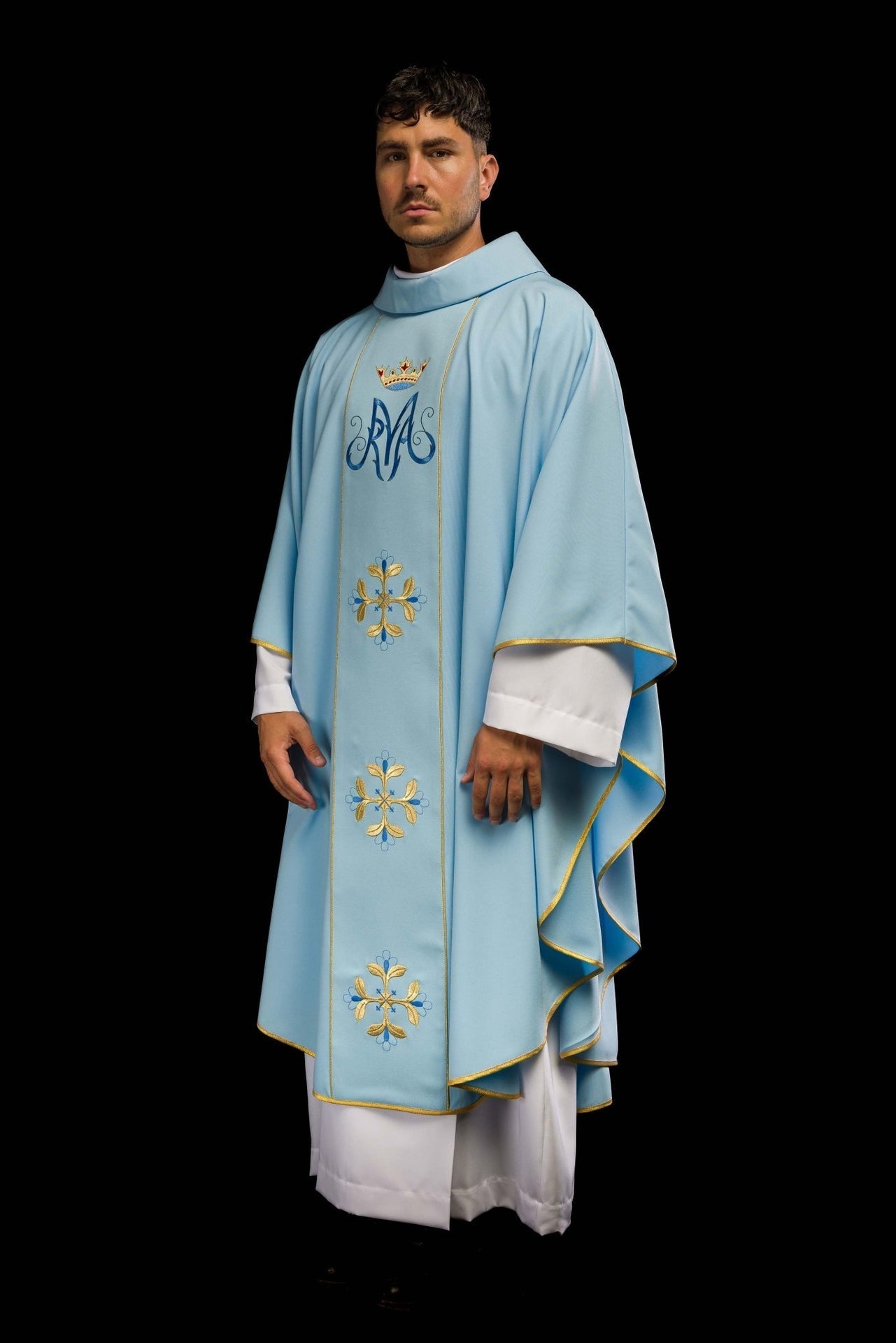 Ornat Maryjny Niebieski z Haftem - Szaty Liturgiczne - SZATYLITURGICZNE.PL
