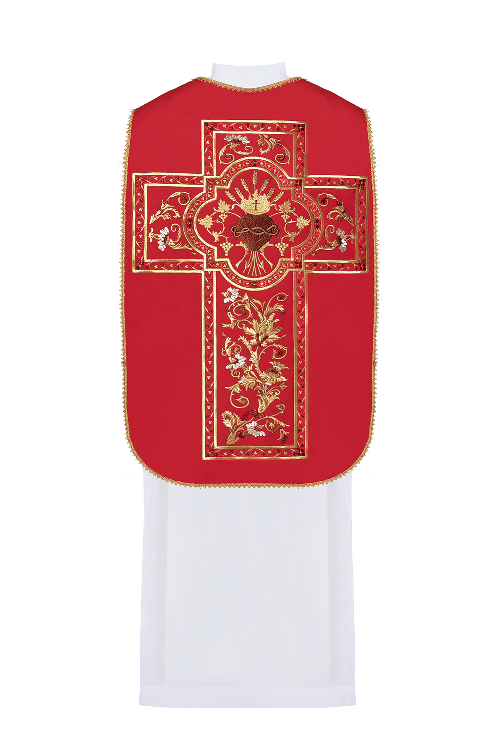 Ornat Rzymski Czerwony z Haftem Serca Jezusa - Elegancki i Dostojny - SZATYLITURGICZNE.PL