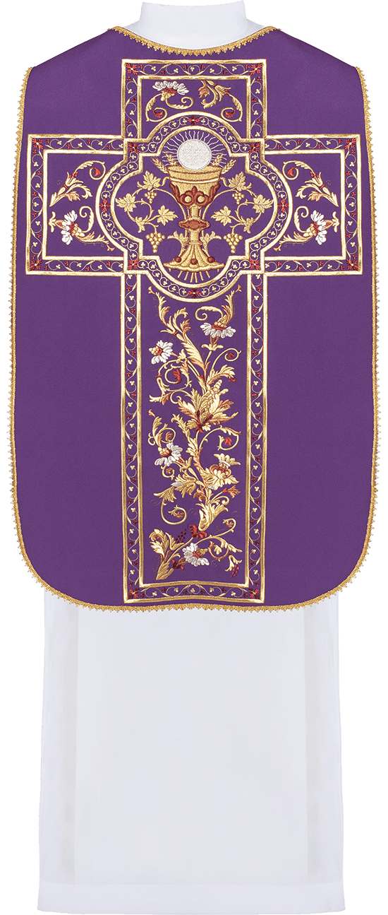 Ornat Rzymski Fioletowy z Haftem Kielicha Eucharystycznego - SZATYLITURGICZNE.PL