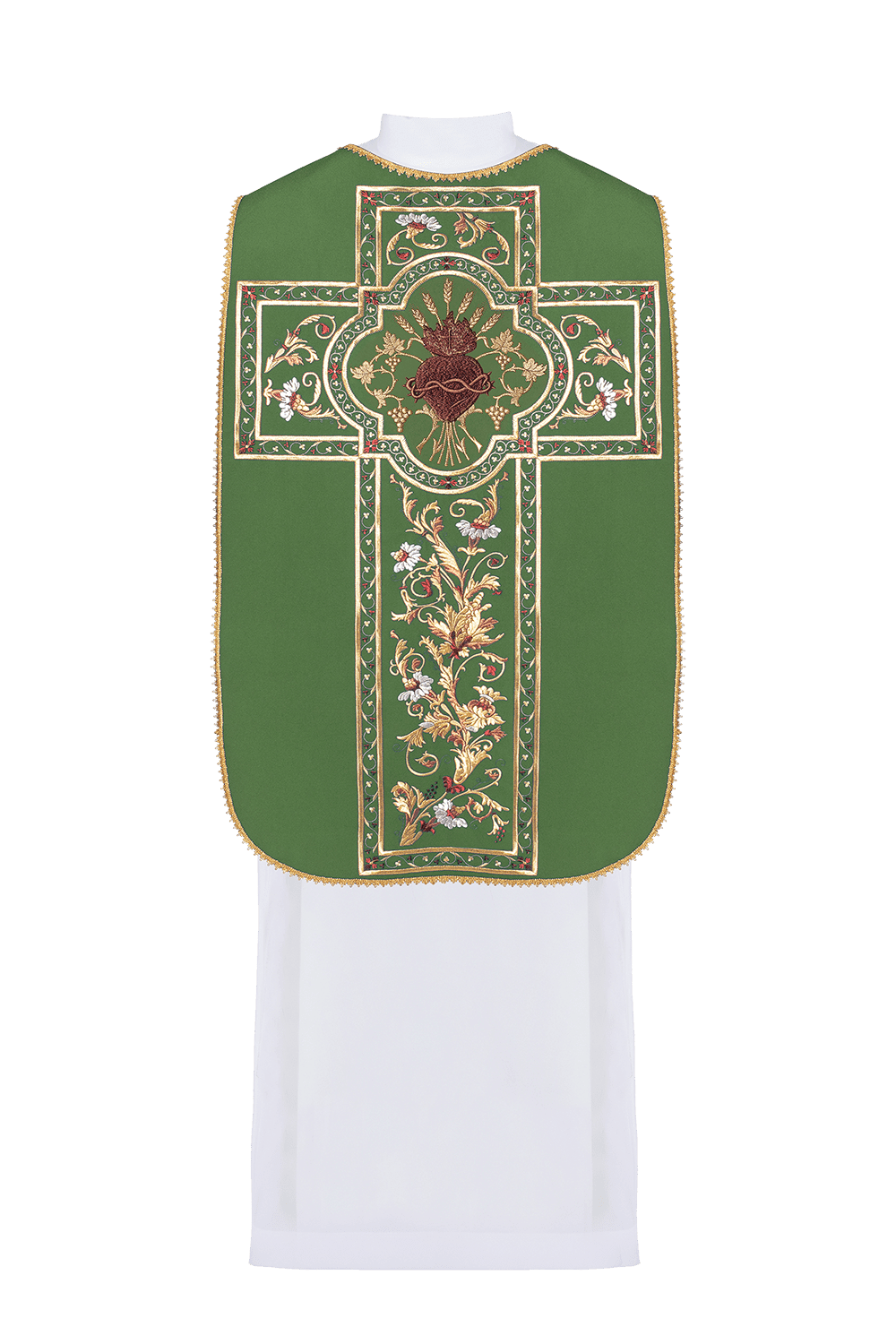 Ornat Rzymski Zielony z Haftem Serca Jezusa - Elegancki - SZATYLITURGICZNE.PL
