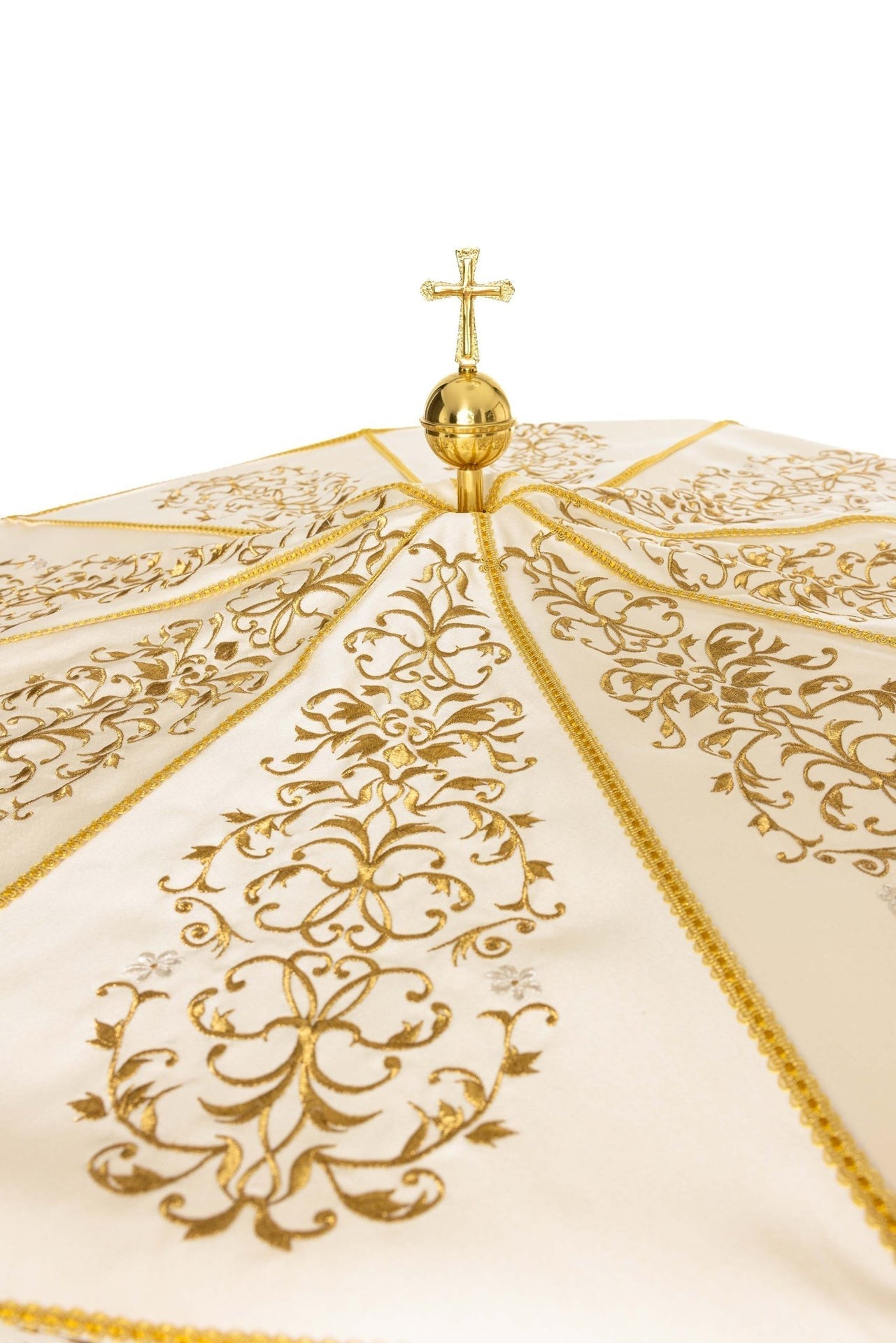 Parasol Procesyjny Lekki Składany - Bordowo - Ecru/Złoty Haft - SZATYLITURGICZNE.PL