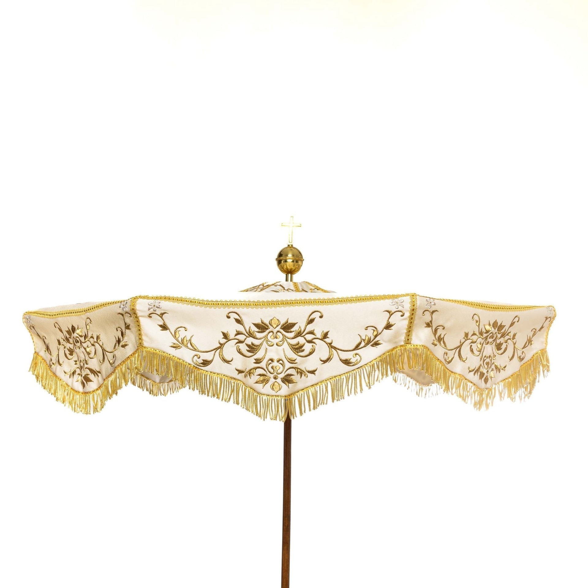 Parasol Procesyjny Lekki Składany - Bordowo - Ecru/Złoty Haft - SZATYLITURGICZNE.PL