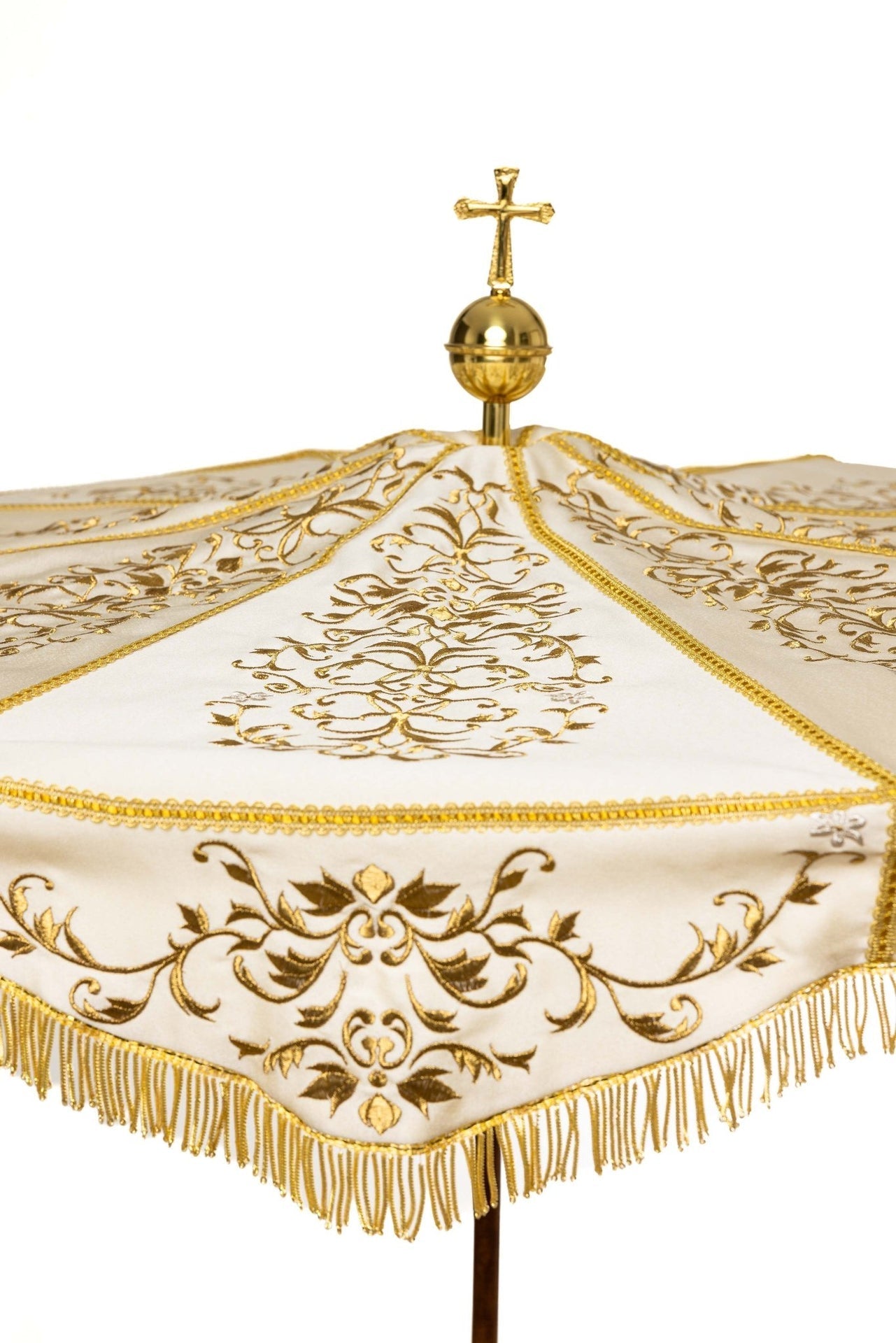 Parasol Procesyjny Lekki Składany - Bordowo - Ecru/Złoty Haft - SZATYLITURGICZNE.PL