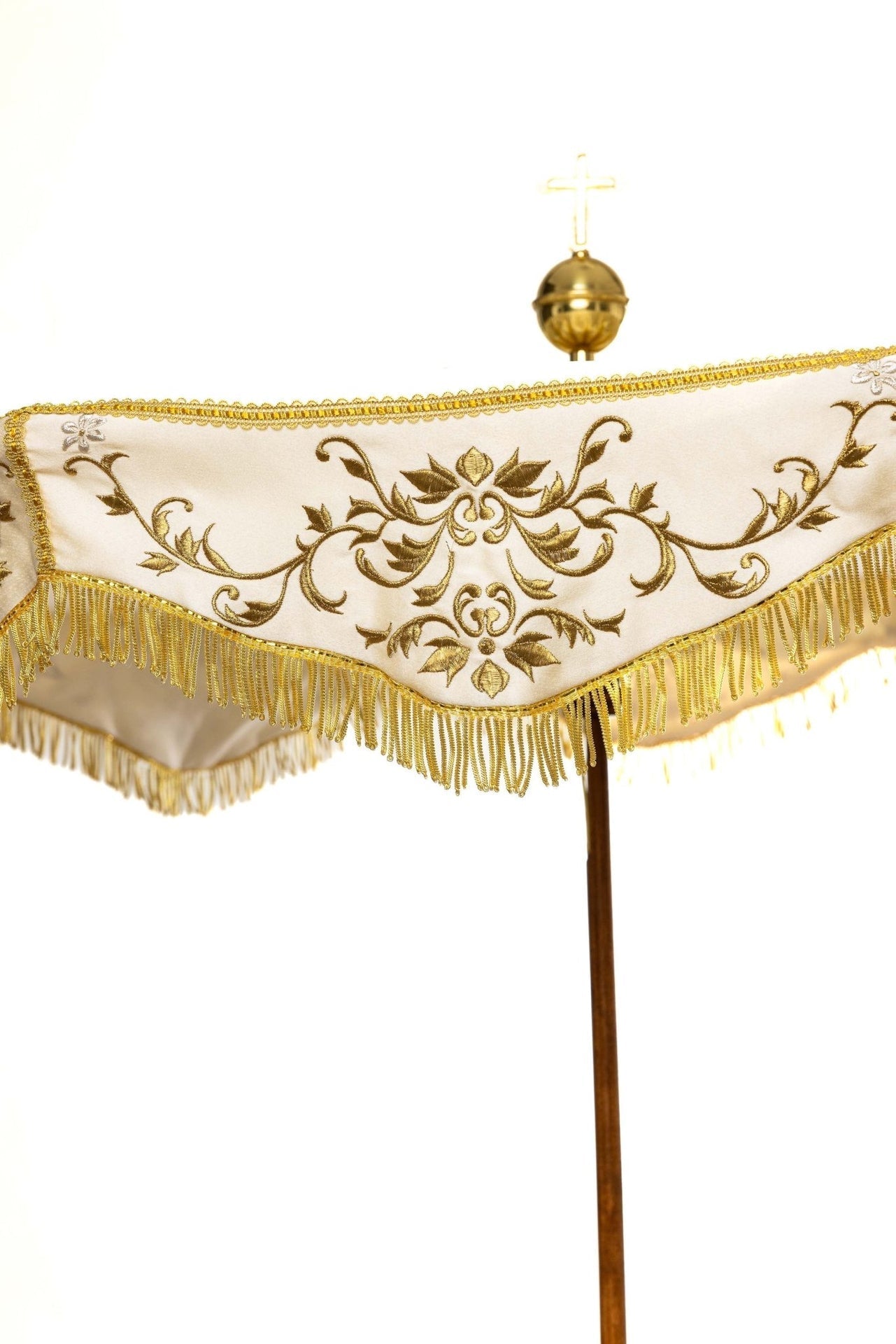 Parasol Procesyjny Lekki Składany - Bordowo - Ecru/Złoty Haft - SZATYLITURGICZNE.PL