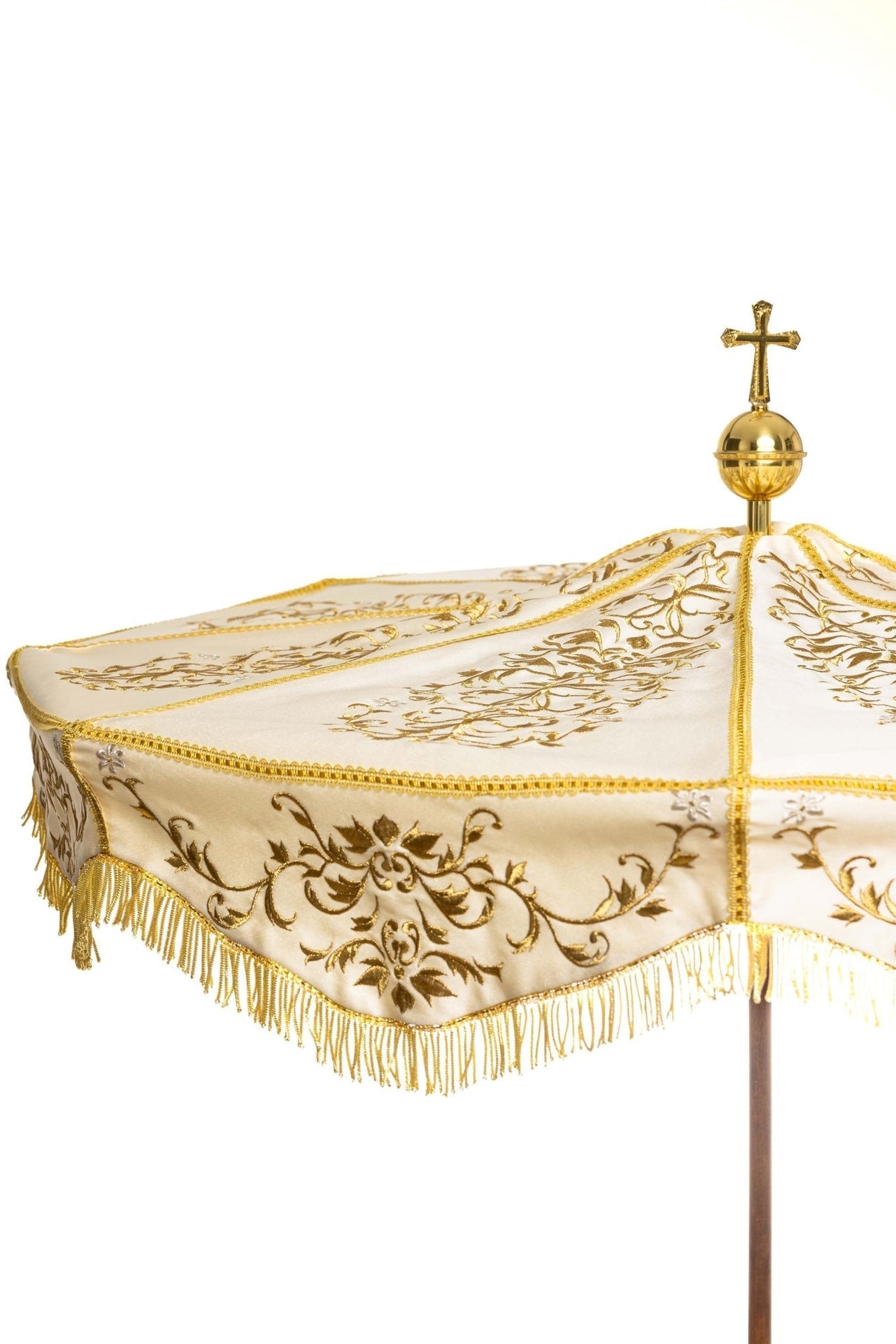 Parasol Procesyjny Lekki Składany - Bordowo - Ecru/Złoty Haft - SZATYLITURGICZNE.PL