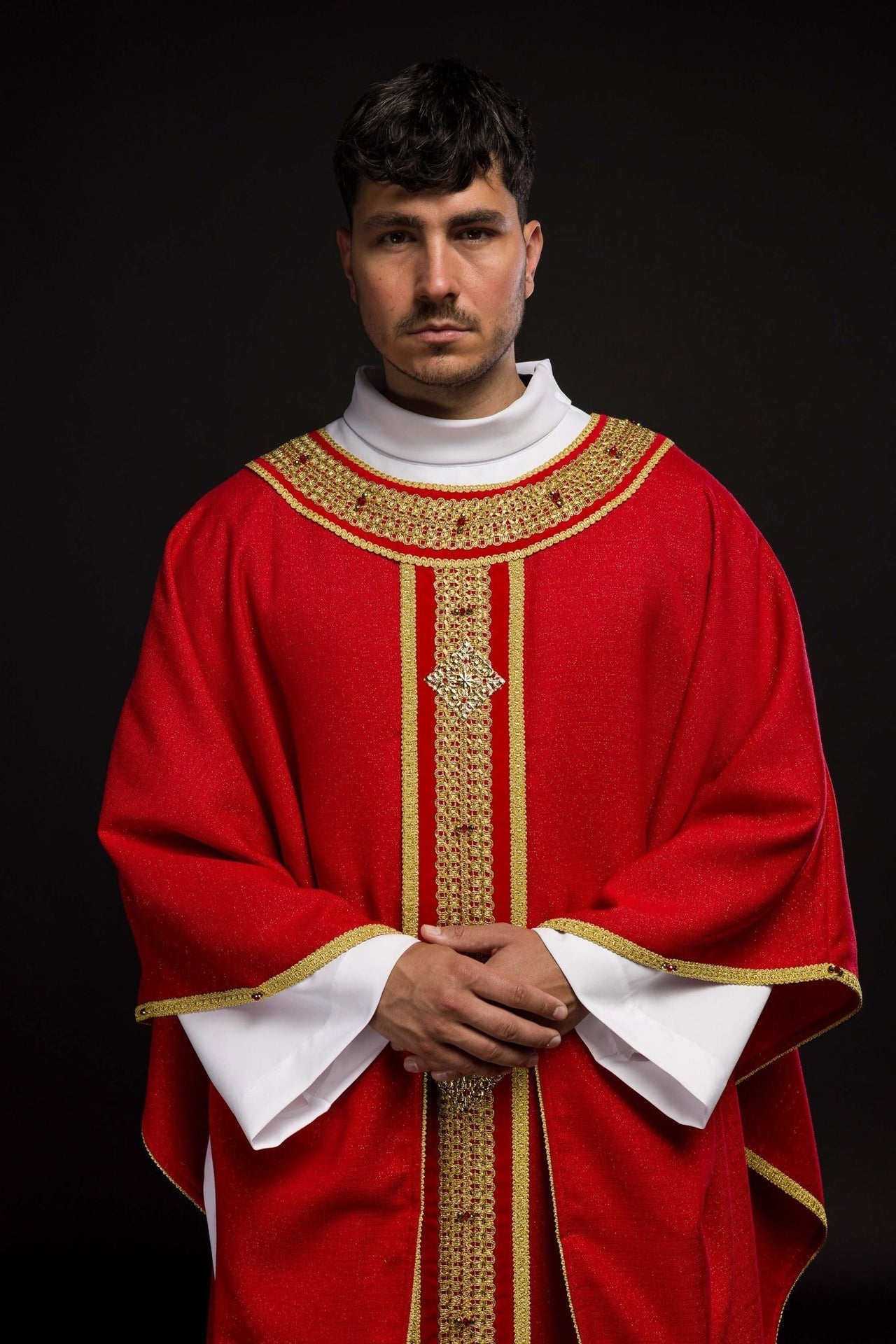 Ręcznie Robiony Ornat z Kamieniami Naturalnymi - Handmade 7001 - SZATYLITURGICZNE.PL