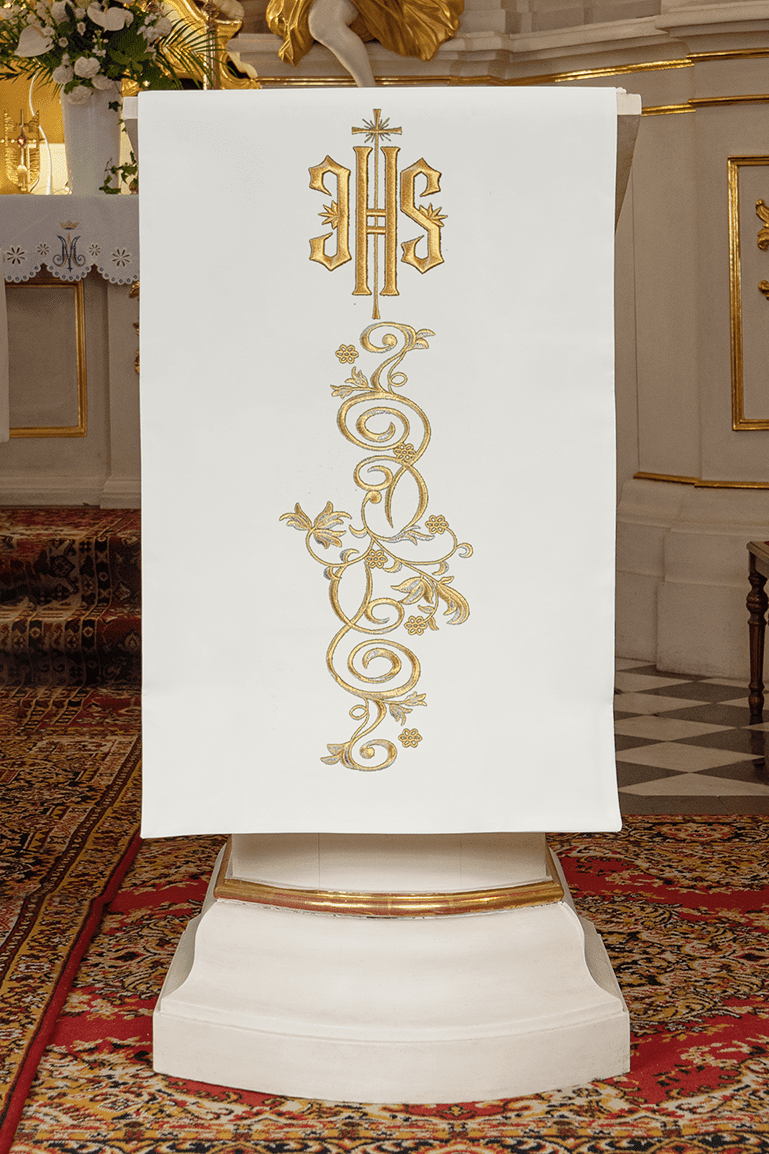 Serweta Liturgiczna Ecru IHS Haftowana na Lektorium - SZATYLITURGICZNE.PL