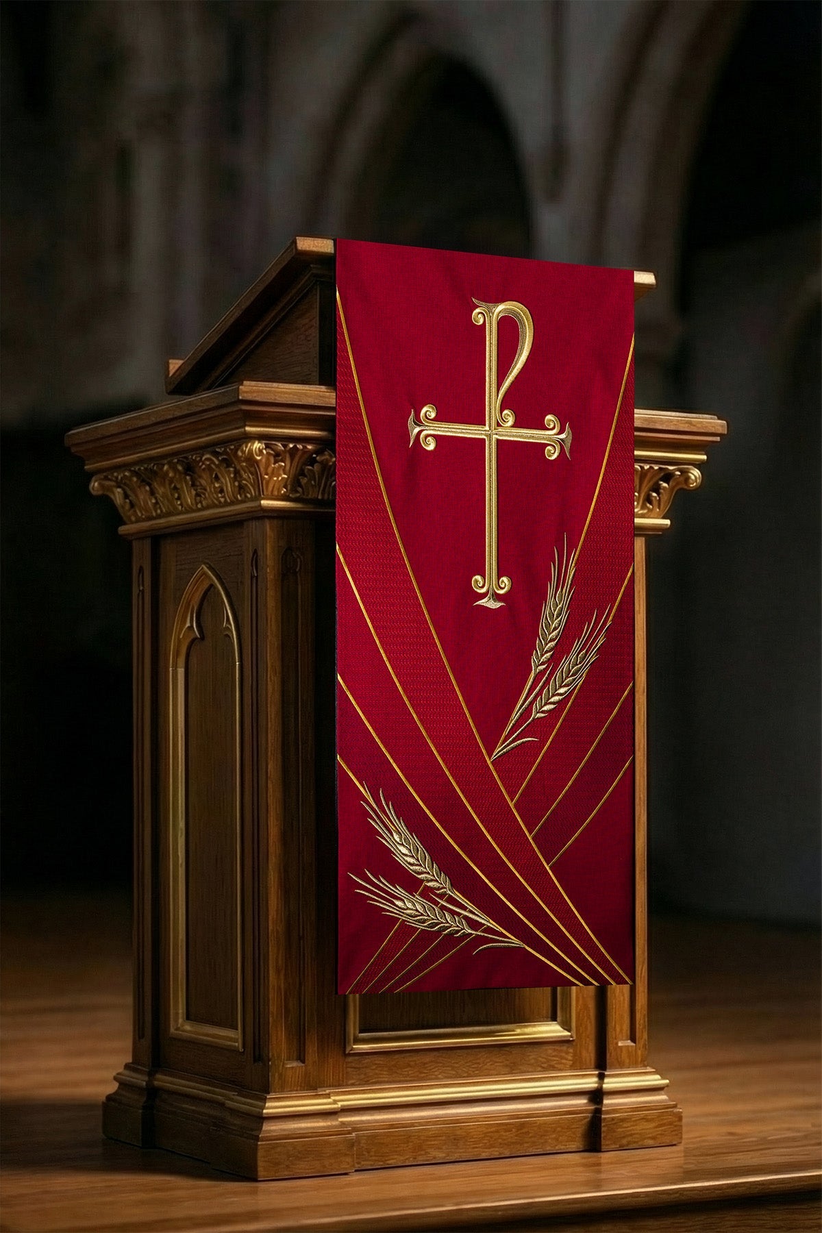Serweta na lektorium z haftem PAX czerwona - SZATYLITURGICZNE.PL