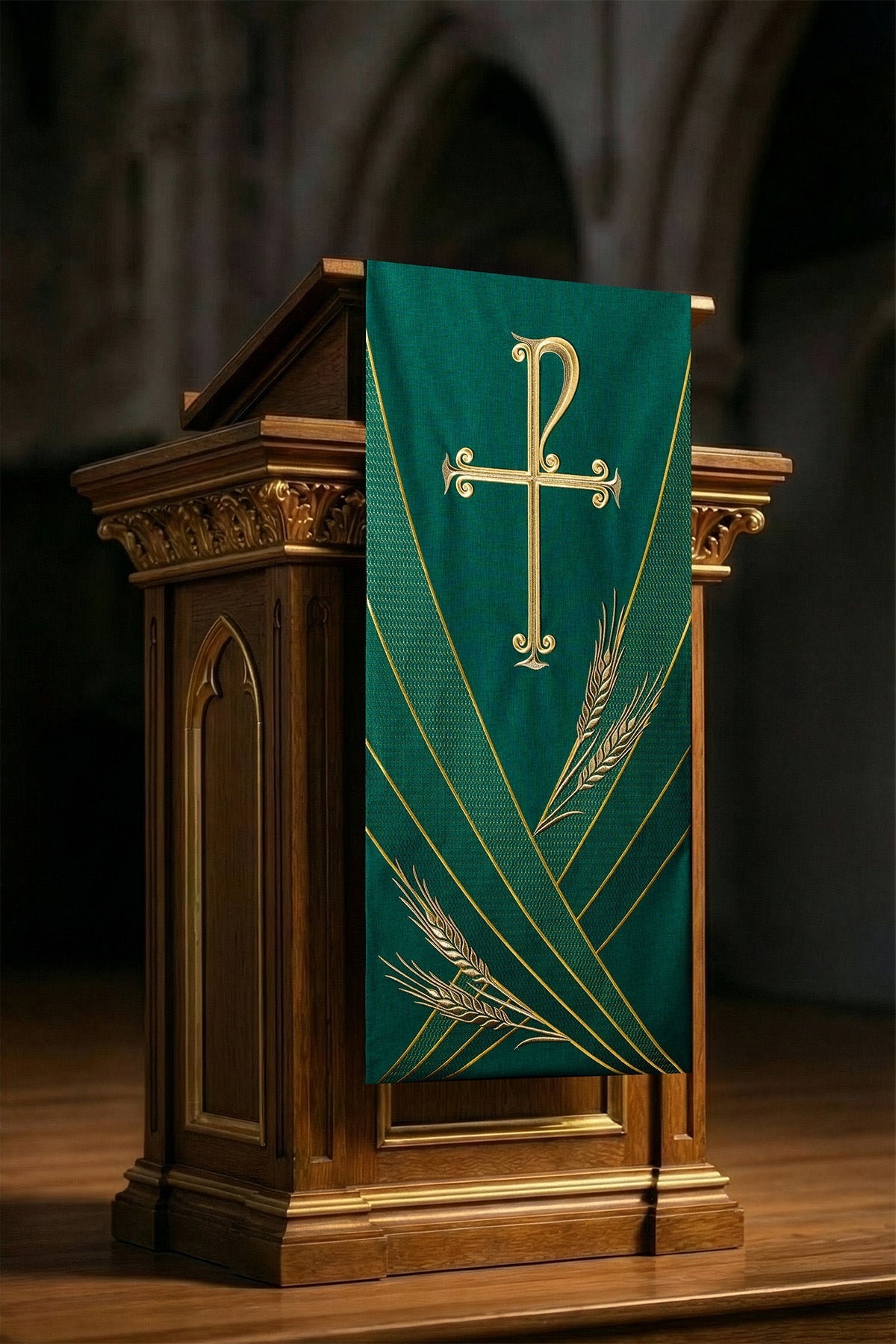 Serweta na lektorium z haftem PAX zielona - SZATYLITURGICZNE.PL