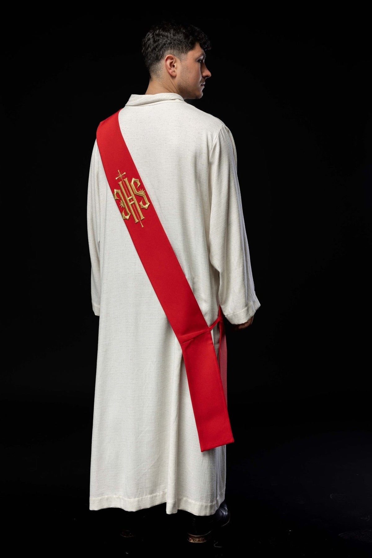 Stuła Diakońska IHS z Krzyżem - Haftowana Szata Liturgiczna - SZATYLITURGICZNE.PL
