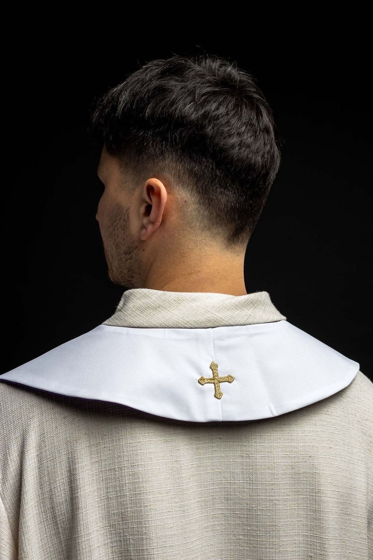 Stuła Dwustronna Liturgiczna Krzyż Jerozolimski - Fioletowo - Biała - SZATYLITURGICZNE.PL