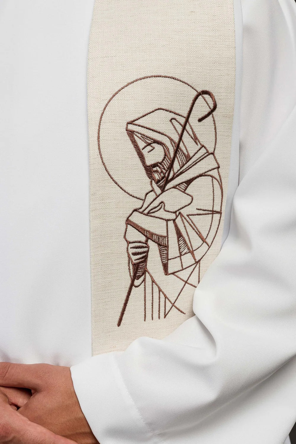Stuła Liturgiczna Ecru - Jezus Dobry Pasterz z Haftem