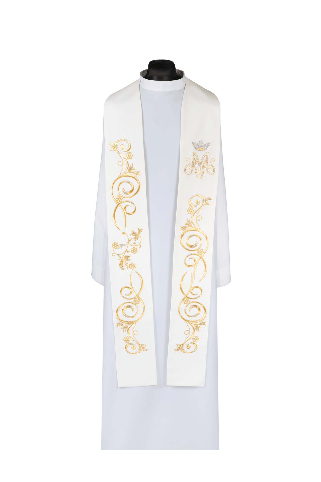 Stuła haftowana Maryjna ecru - SZATYLITURGICZNE.PL