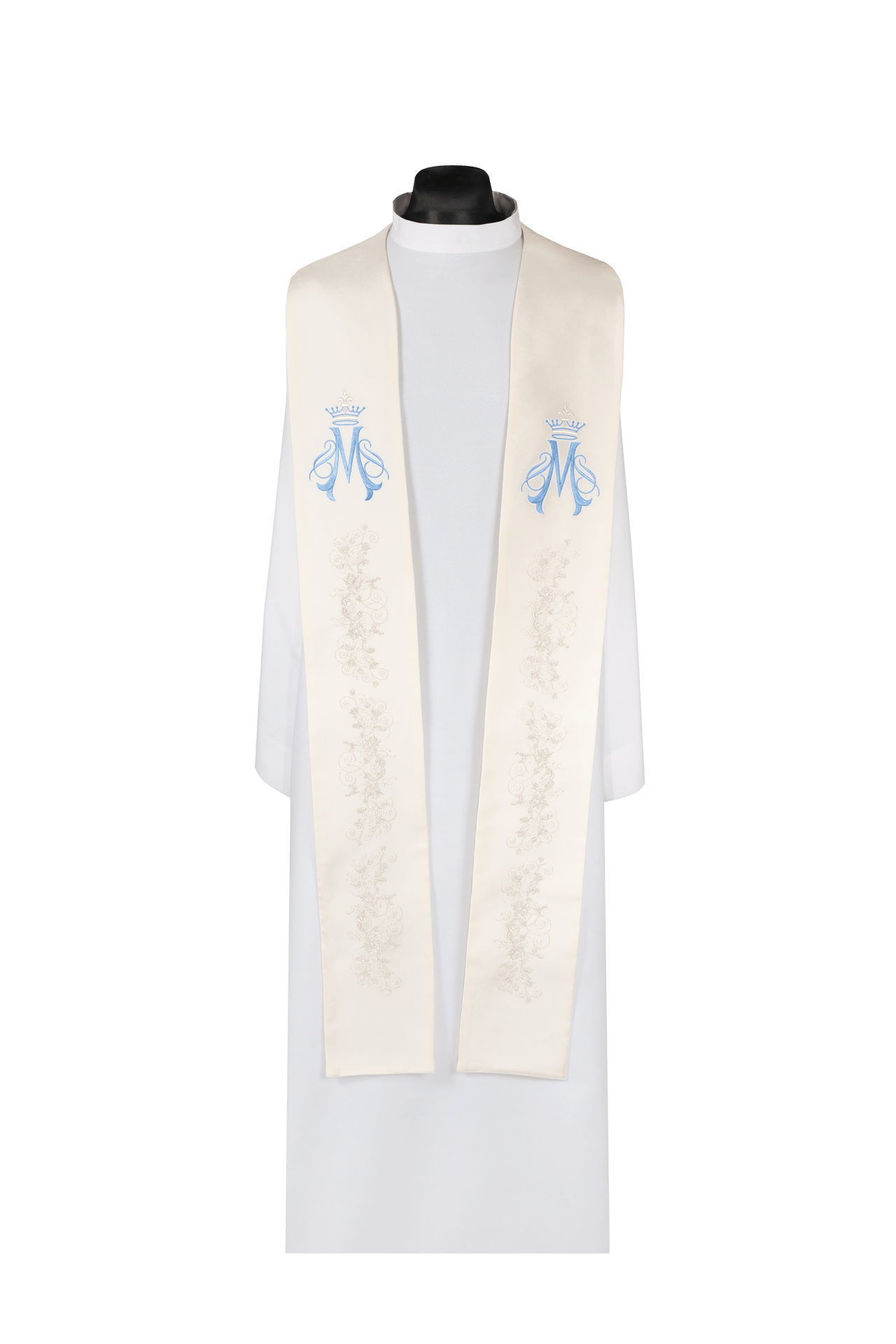 Stuła haftowana Maryjna ecru - SZATYLITURGICZNE.PL
