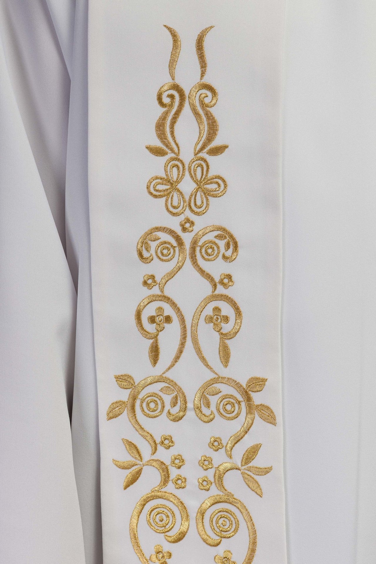 Stuła Kapłańska Biała Haftowana Maryjna z Koroną - Polska Produkcja - SZATYLITURGICZNE.PL