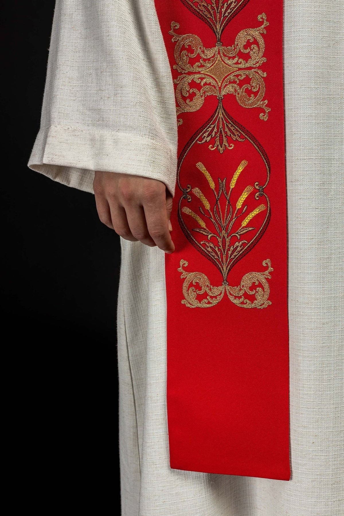 Stuła Kapłańska Czerwona z Haftem IHS Kielich - Eucharystyczna - SZATYLITURGICZNE.PL