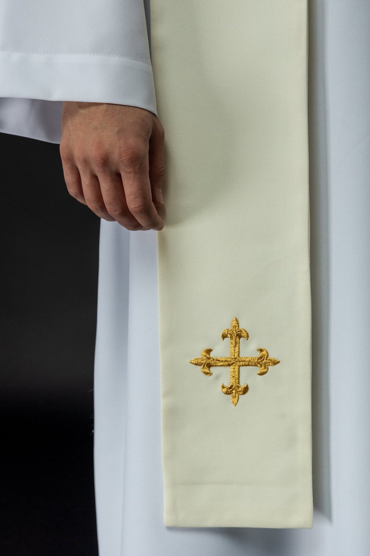 Stuła Kapłańska Ecru Haft Krzyż IHS Serce Jezusowe - SZATYLITURGICZNE.PL