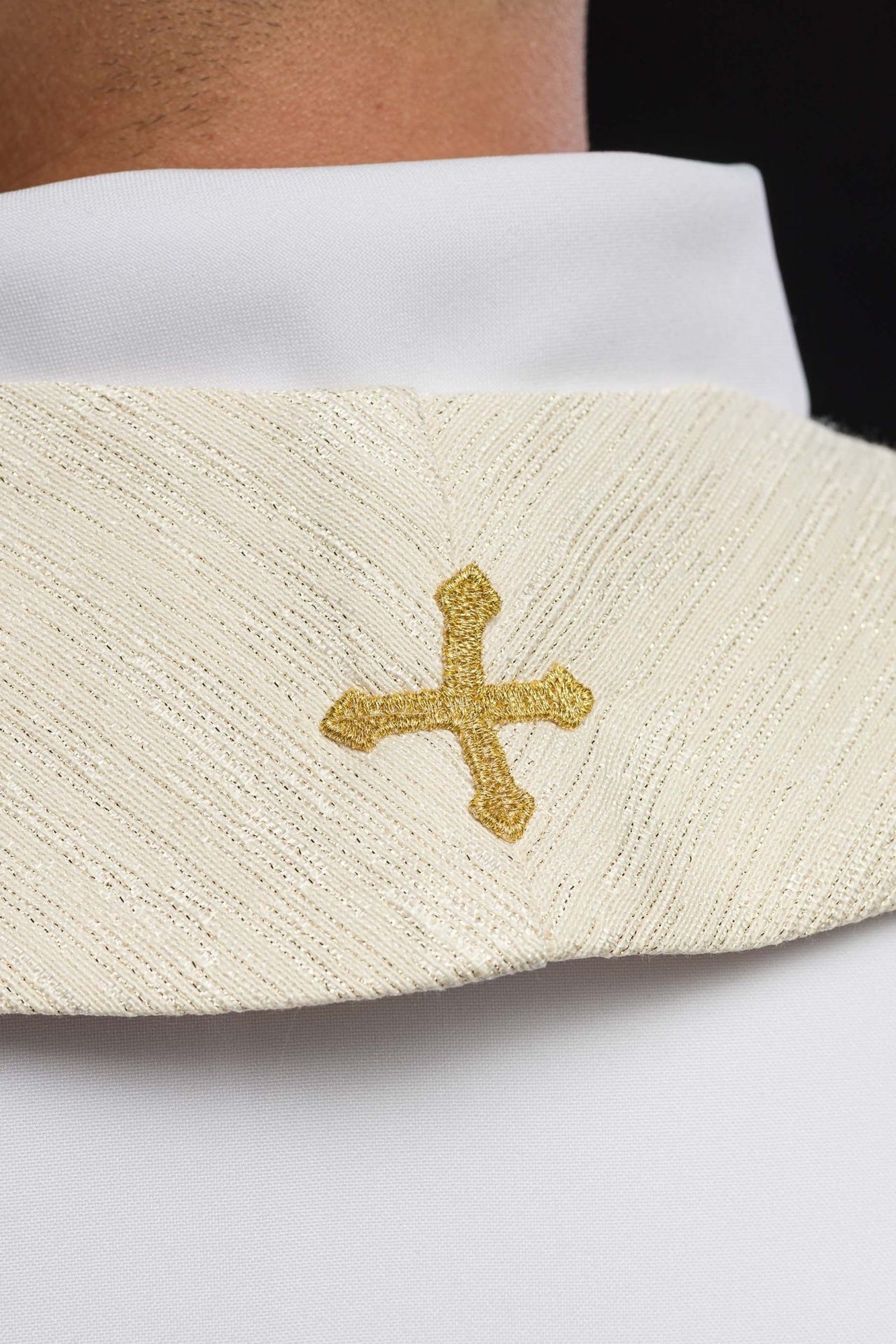Stuła Kapłańska Ecru IHS Kielich Eucharystyczny - Haft 3D - SZATYLITURGICZNE.PL