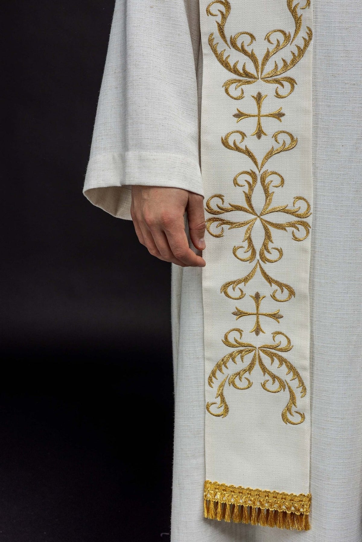 Stuła Kapłańska Ecru z Haftem Serca Jezusa i Maryi - SZATYLITURGICZNE.PL