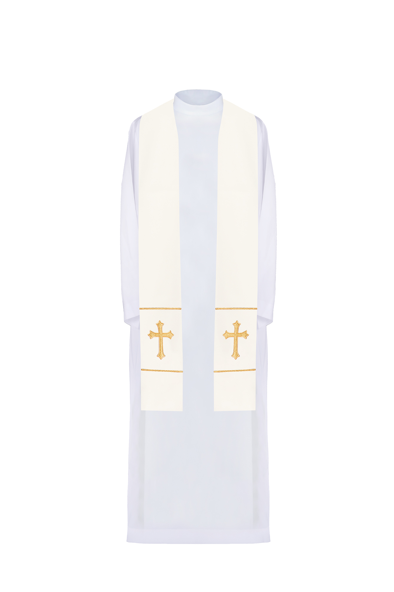 Stuła kapłańska ecru z haftem eucharystycznym w kolorze złotym