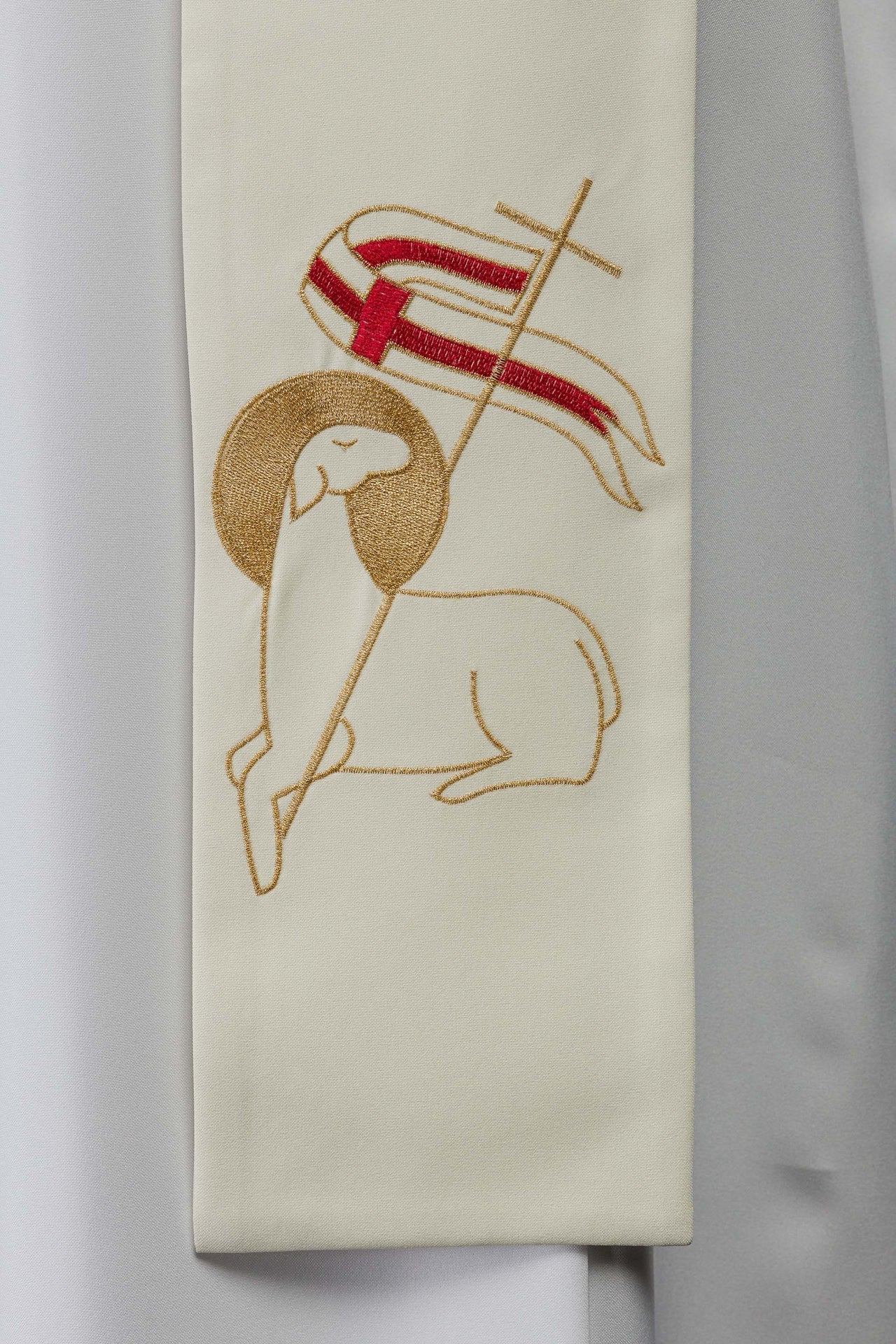 Stuła Kapłańska Haftowana Krzyż i Baranek - Elegancka Liturgia - SZATYLITURGICZNE.PL